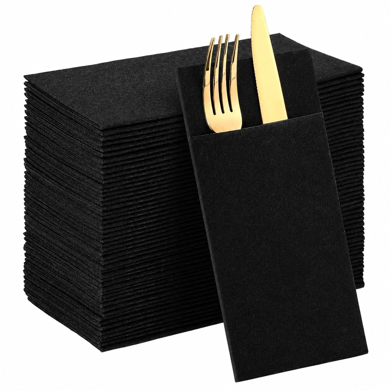 Aoibox  60 Count Black Pre Folded Linen Feel Paper Napkins with Silverware Pocket 15 98 x 15 98 in Unfolded for Weddings