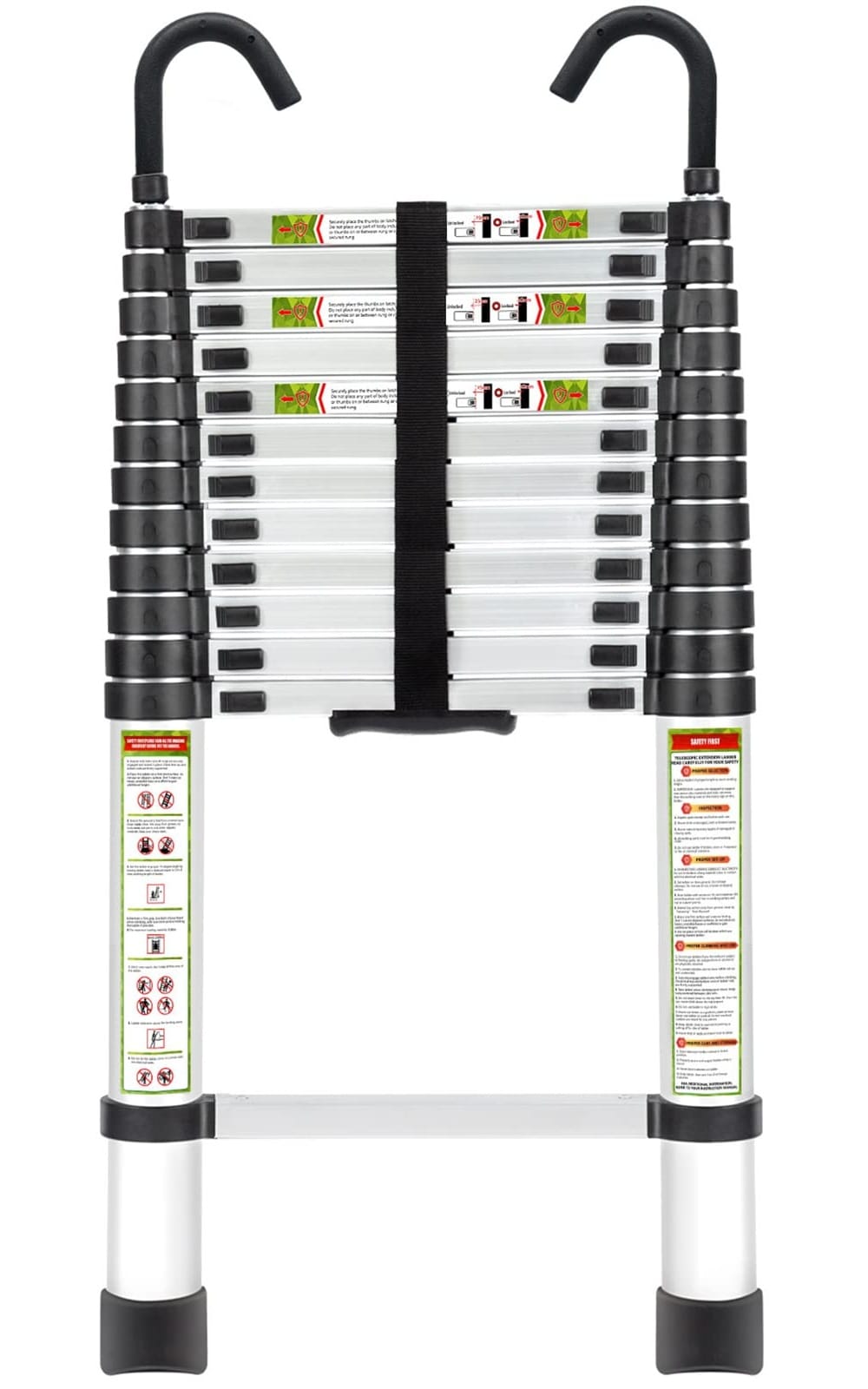 Linder Group Inc 12 5 FT Aluminum Telescopic Ladder with Non Slip Feet and Stable Hooks Portable Extension Ladder for Household Outdoor Work 330 lb Capacity #L3EB3KUV