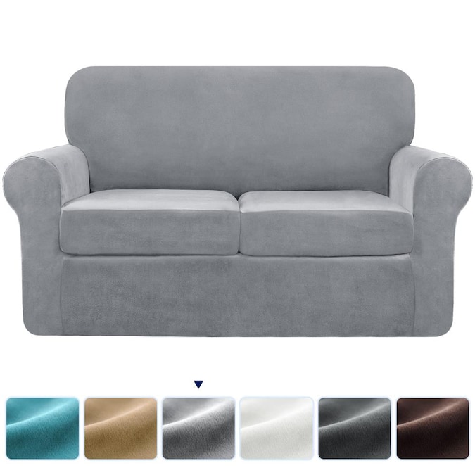 Subrtex High Stretch Loveseat Slipcover With Separate Cushion Velvet Couch Sofa Cover Coat Conventional Settee Spandex Washable Furniture Protector Medium Light Gray In The Slipcovers Department At Com - Couch Loveseat Slipcovers
