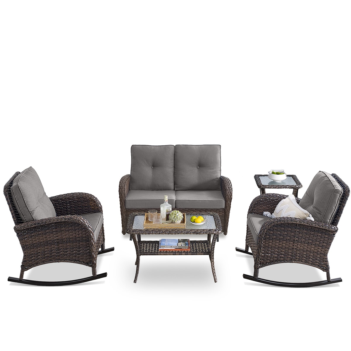 Rilyson FS088086-3 KEY WEST 5 -Piece Woven Patio Conversation Set with Gray Cushions