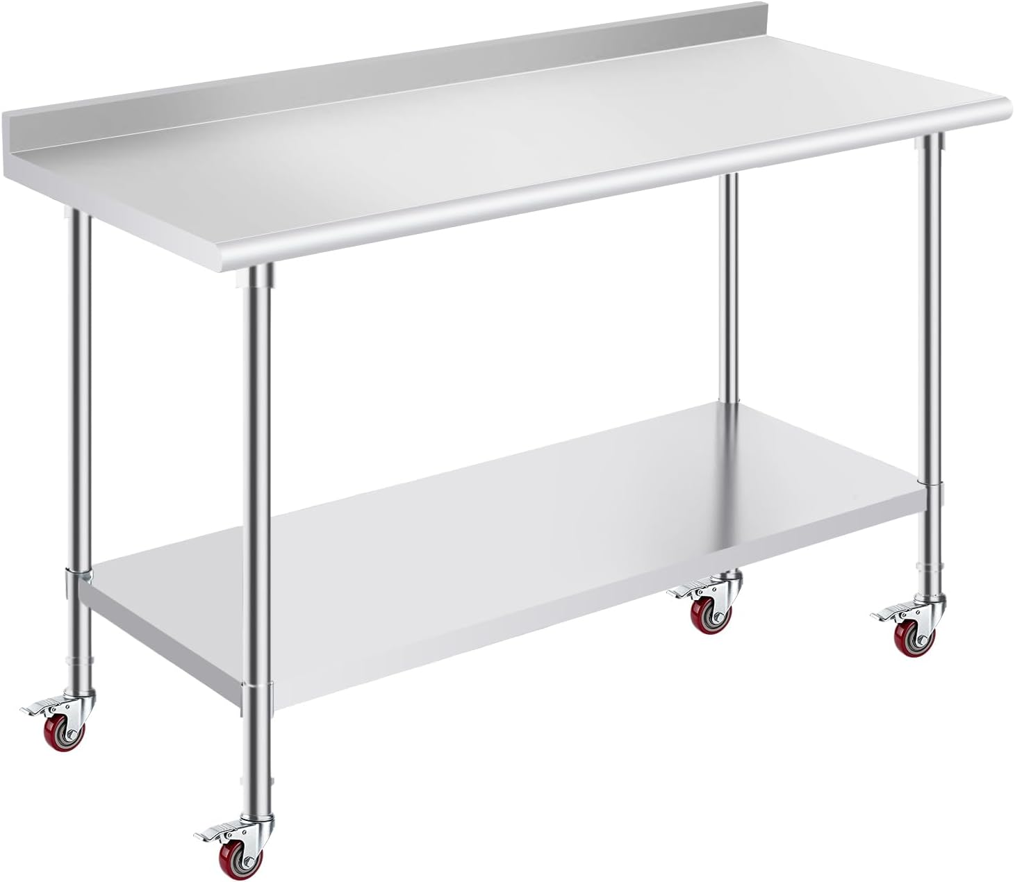 OSTBA 24x60 In Stainless Steel Prep Work Table with Casters Wheels and Backsplash NSF Commercial Heavy Duty Adjustable Undershelf