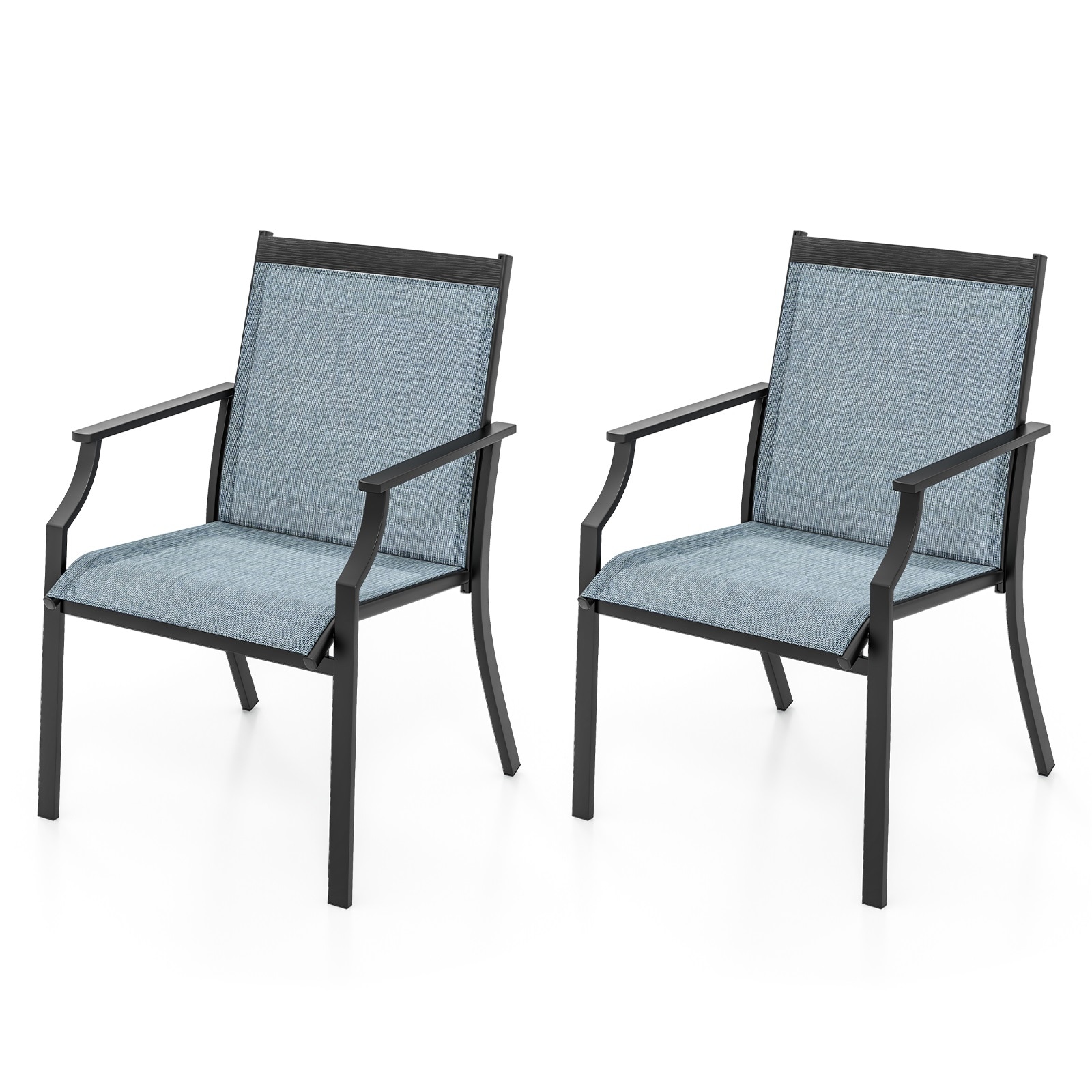 Slickblue Set of 2 Brown / Blue Outdoor Patio Chairs with Metal Frame and Fabric Seat