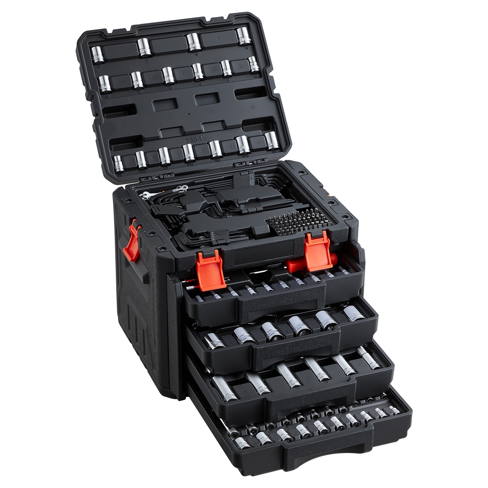 Mecale 230-Piece Mechanics Tool Set 1/4 3/8 1/2 in Drive SAE Metric Sockets Wrenches Case