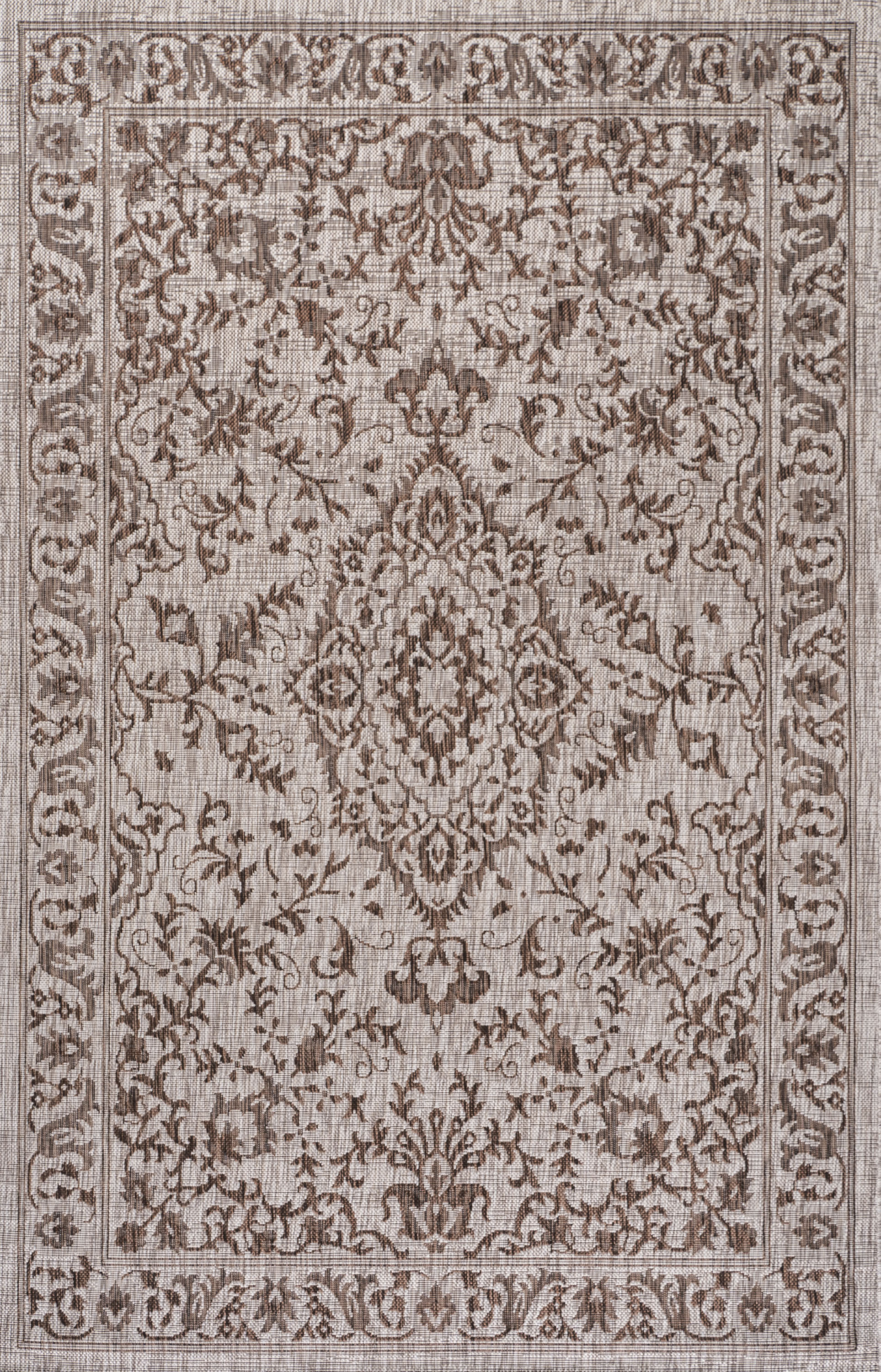 Ivory and Brown Medallion 8' x 10' Synthetic Rug