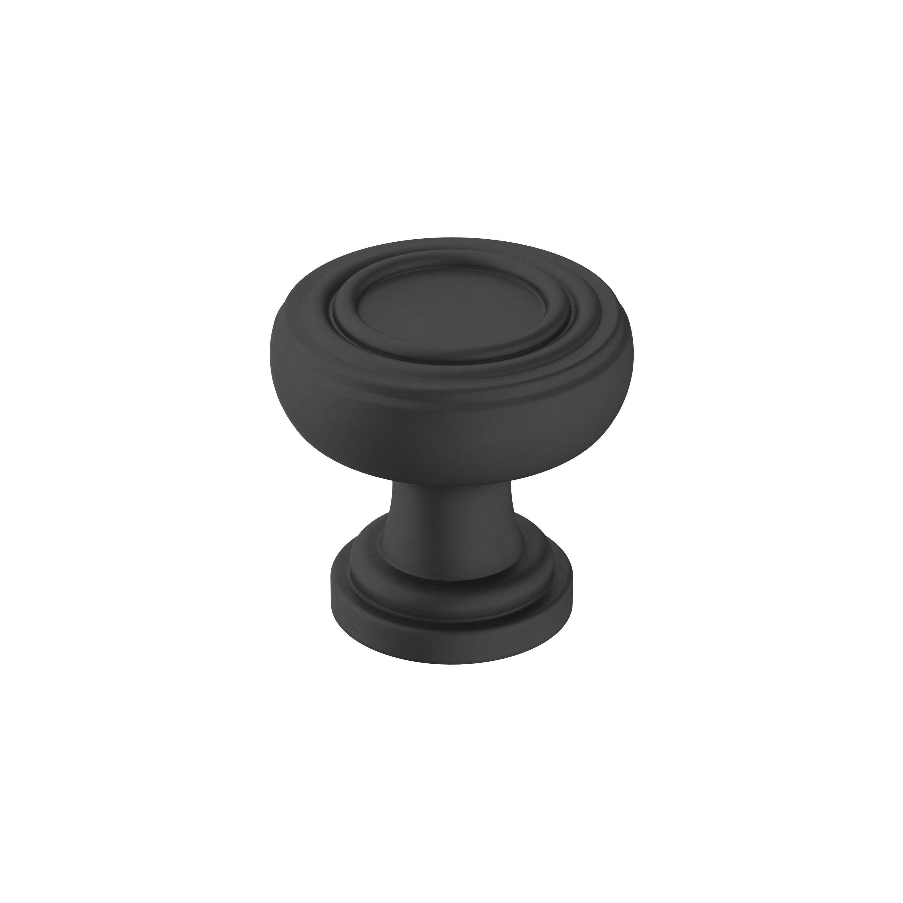 Matte Black Round Steel Cabinet Knob with Mounting Hardware