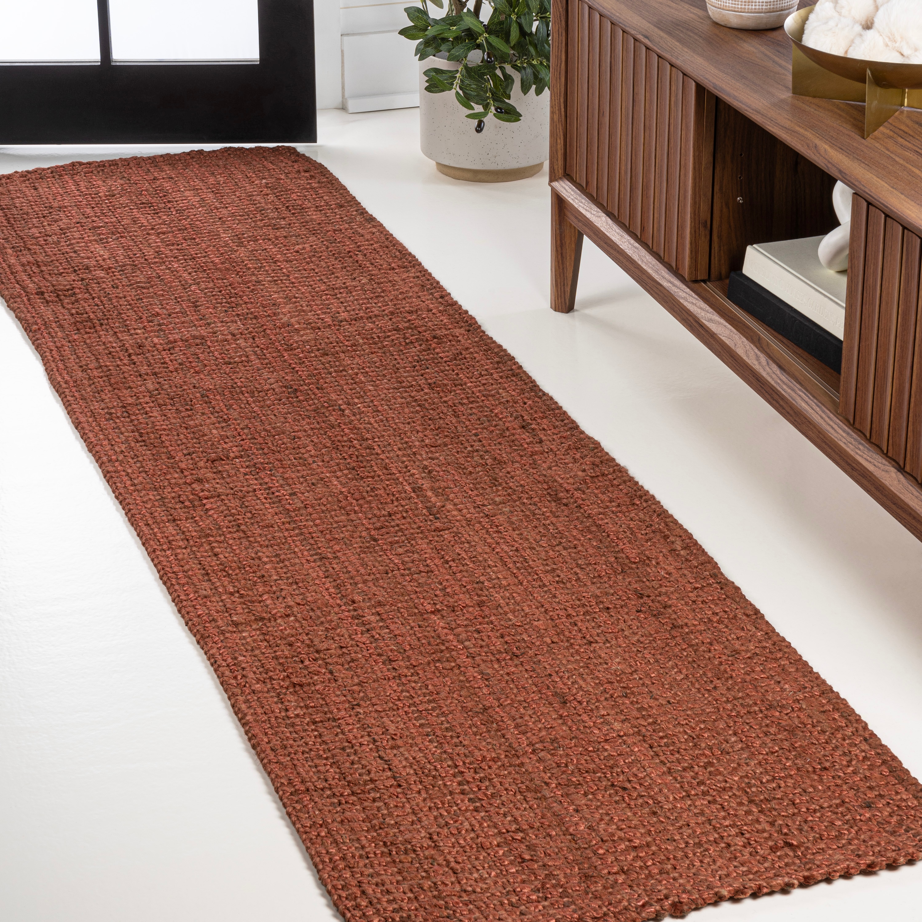 JONATHAN  Y NRF102F-28 NATURAL FIBER Pata Fringe 2 x 8 (ft) Loomed Jute Terracotta Rectangular Indoor Solid Bohemian/Eclectic Runner rug