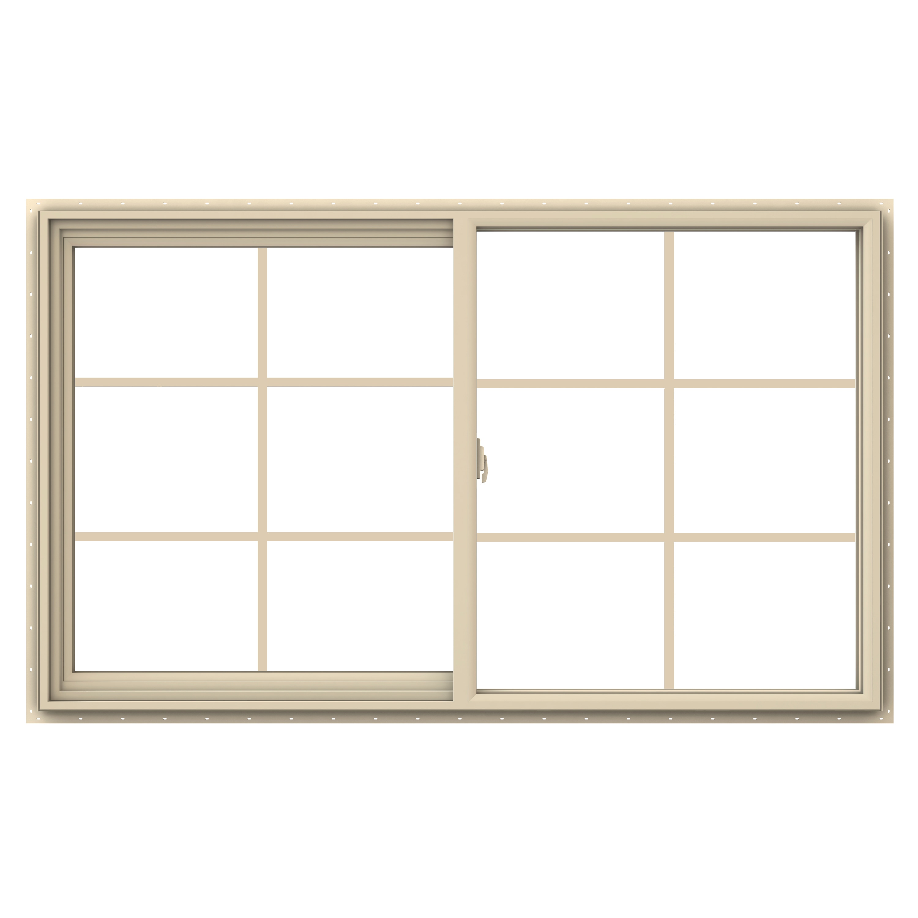 JELD-WEN LOWOLJW138500729 V-2500 59-1/2-in x 35-1/2-in Almond Exterior Almond Interior Left-Handed Vinyl Sliding Window Annealed Glass with Grids (Full Screen Included)