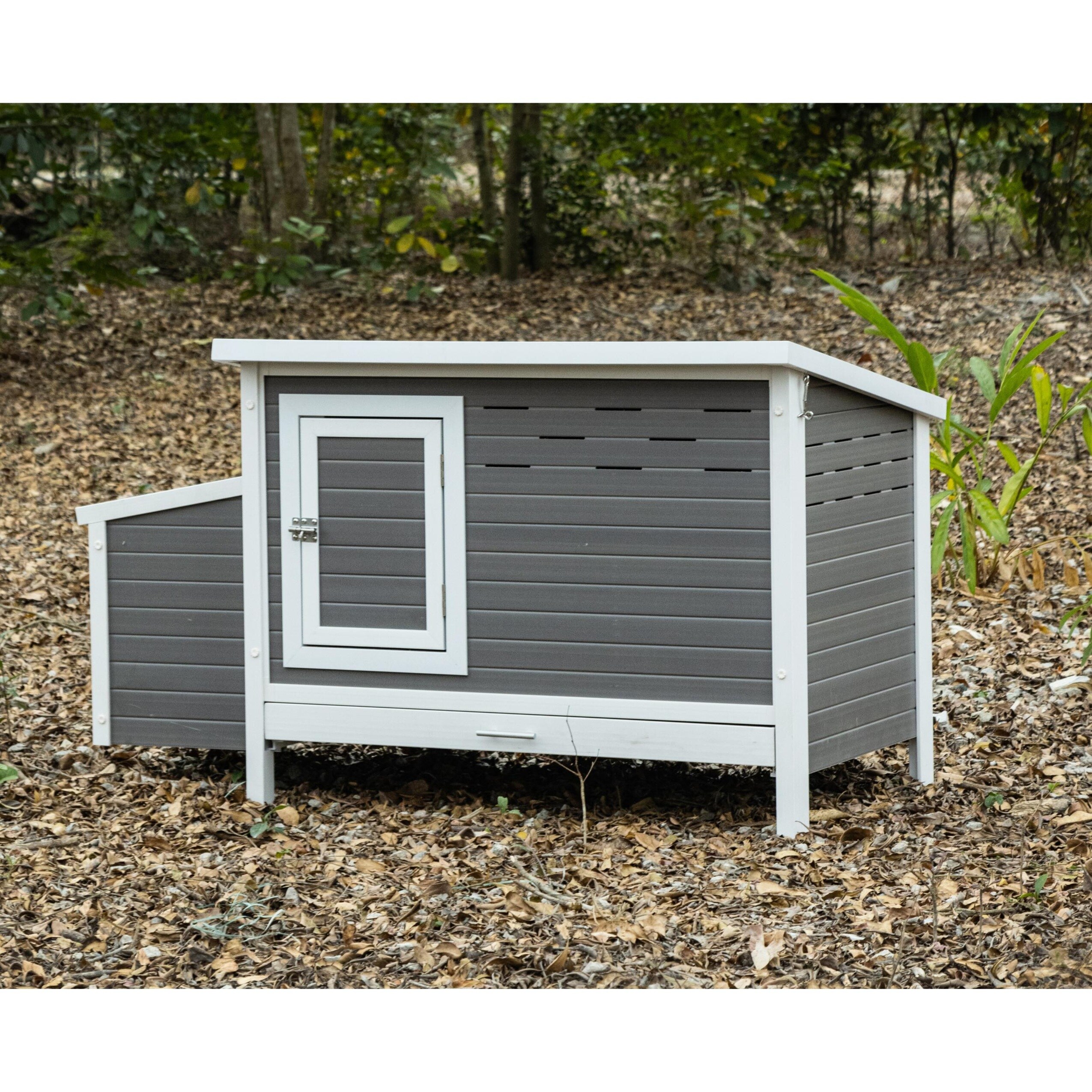 Gray and White ECOFLEX Outdoor Chicken Coop with Removable Tray