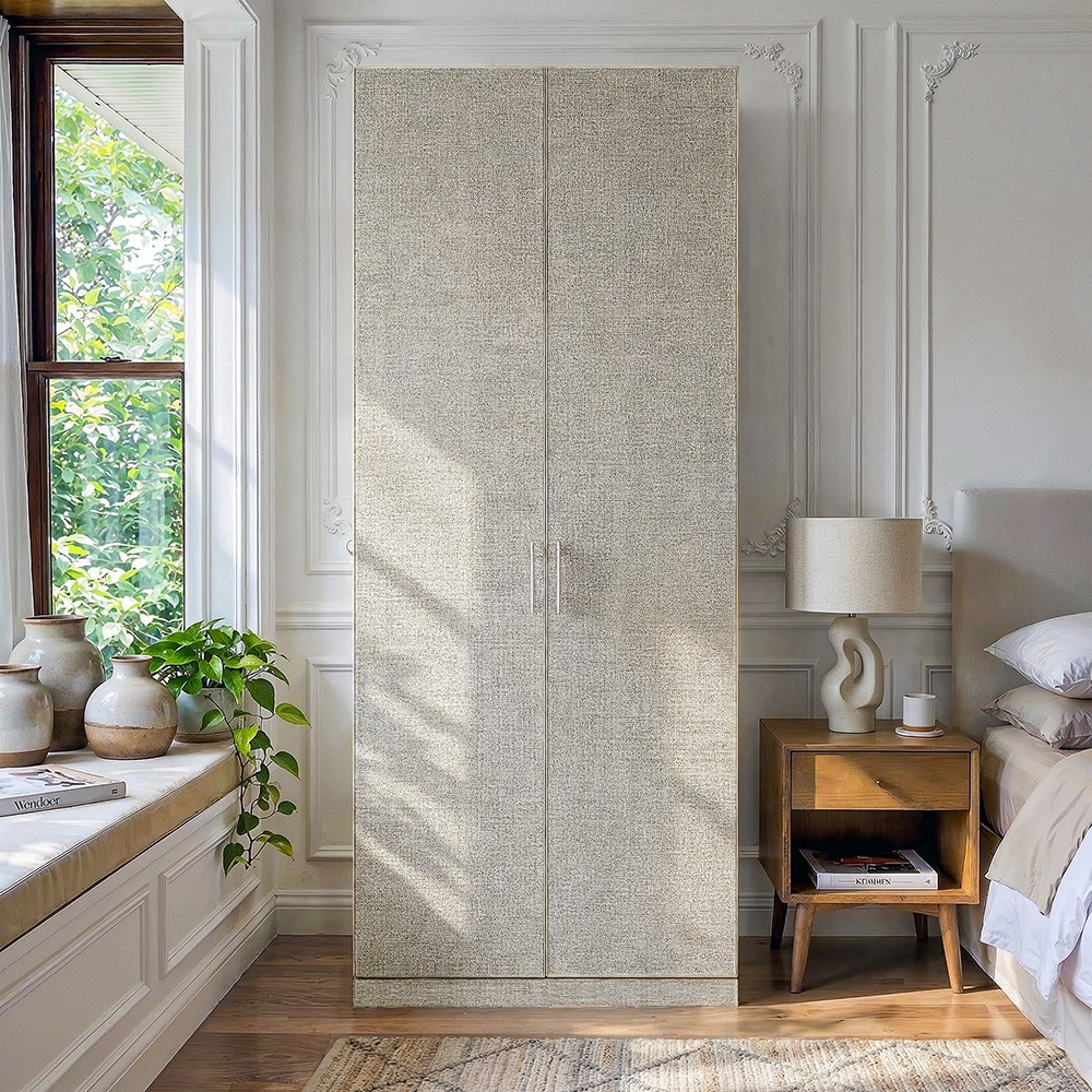 Homsee  Linen Texture Two Door Wardrobe Cabinet with Closet Rods Shelves 31.5''W x 23.6''D x 77.1''H Linen Beige