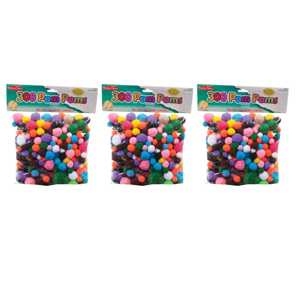 Charles Leonard Inc. CHL69330-3 Pom-poms, Assorted Sizes and Colors- 300 Per Bag, 3-Bag