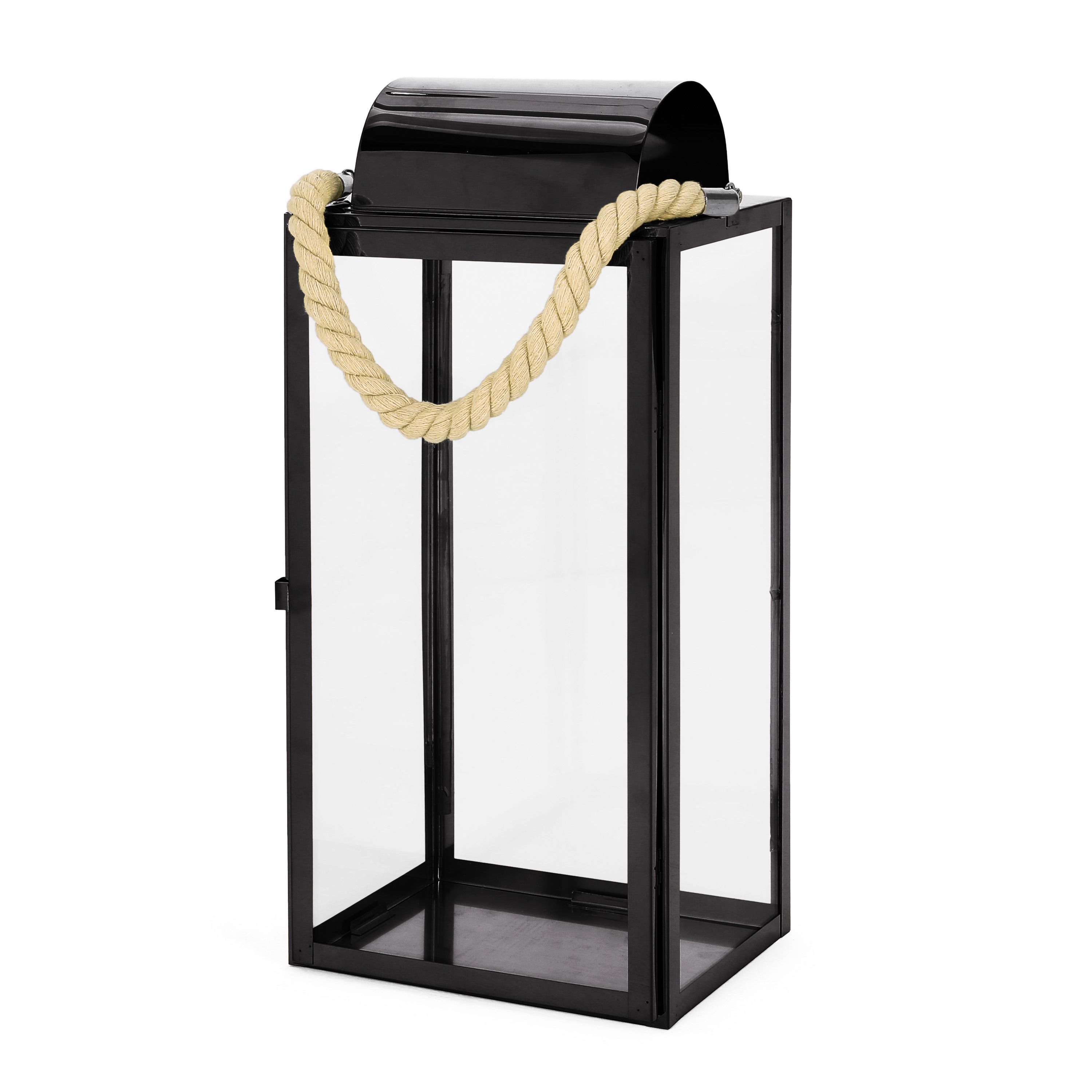 Siavonce XH06891 6.1-in x 18.75-in Black Glass Pillar candle Outdoor Decorative Lantern