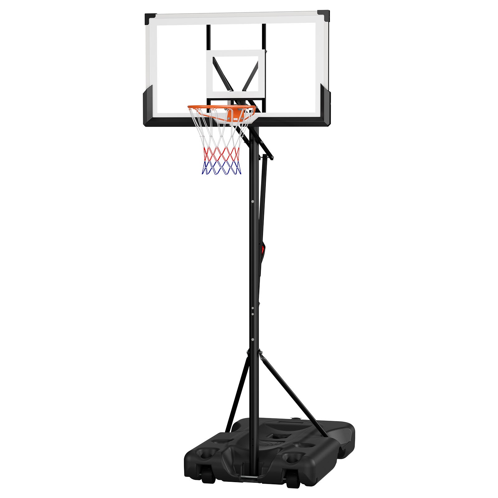 JUSHUA Portable Basketball Stand 10ft Adjustable Height Basketball Hoop Goal with 54inch PC Backboard and Wheels for Kids Teens Adults Driveway Pool School Use
