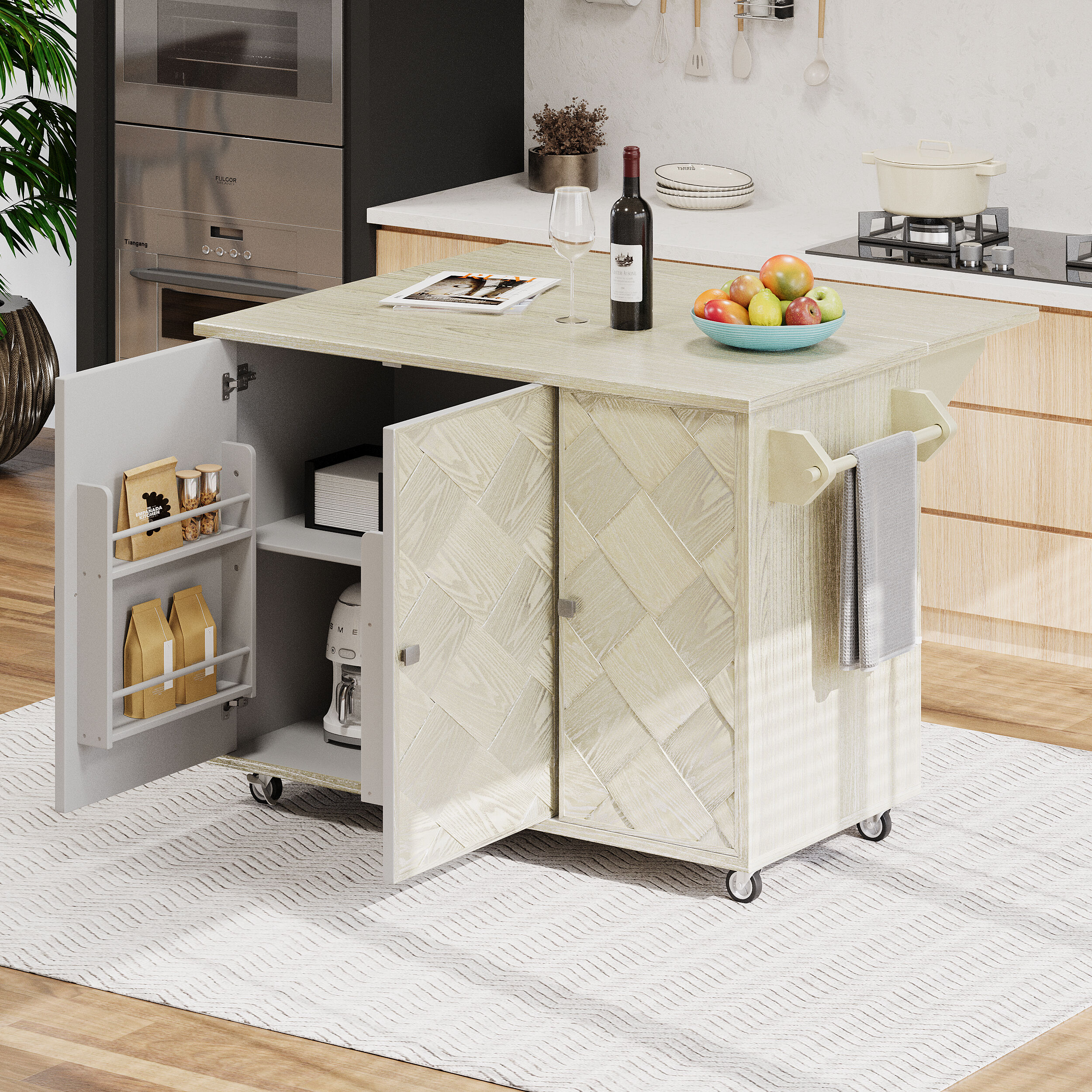 BABOOM White Mdf Base with Wood Top Rolling Kitchen Island (29.3-in x 39.8-in x 33.7-in)