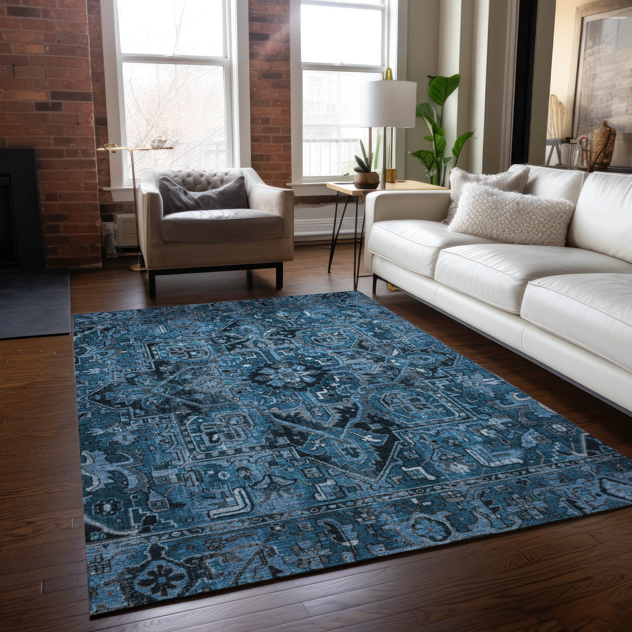 Addison Rugs ACN570BU8X10 Chantille ACN570BU 8 x 10 (ft) Polyester Blue Rectangular Indoor/Outdoor Oriental Machine washable Area rug