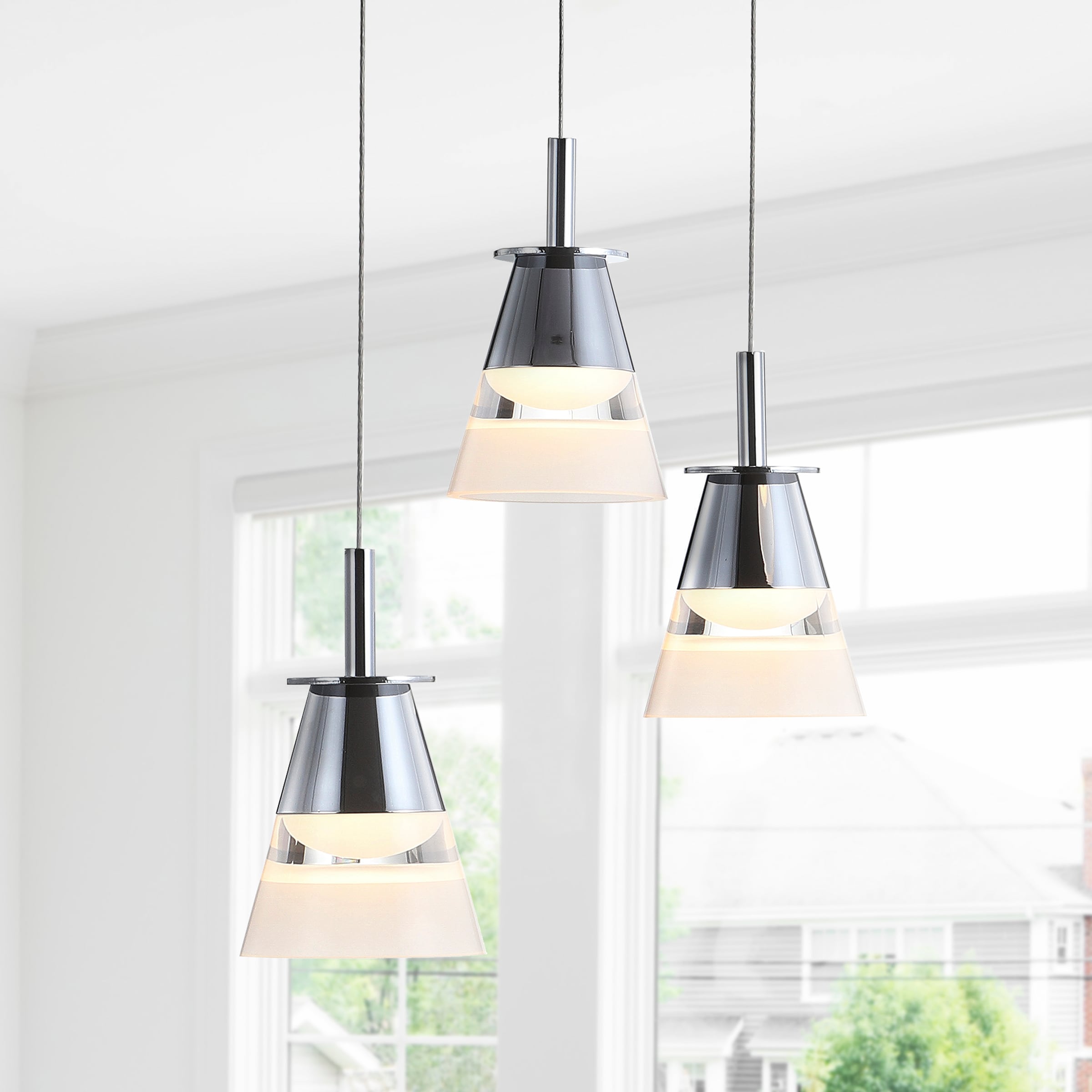 Alain Modern 12.5" Chrome 3-Light Adjustable Cluster LED Pendant