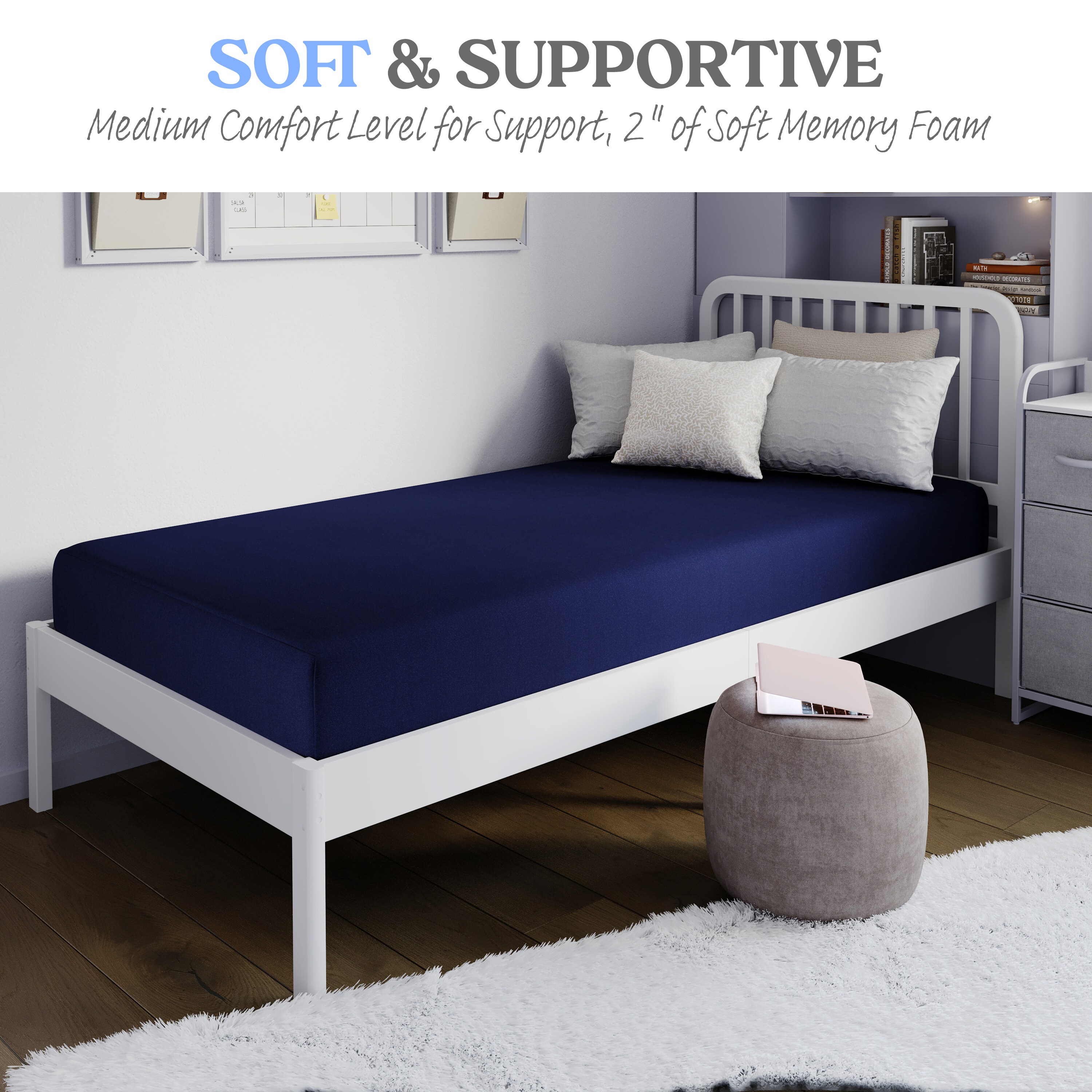 Emma + Oliver Nashua Blue Water-Resistant Memory Foam 8-in Twin XL
