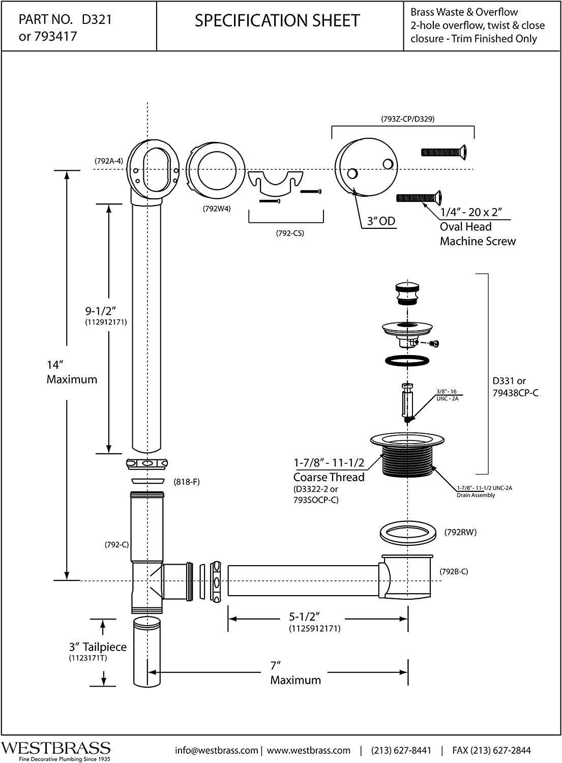 WESTBRASS D321-26 Tub-Drain - View #2