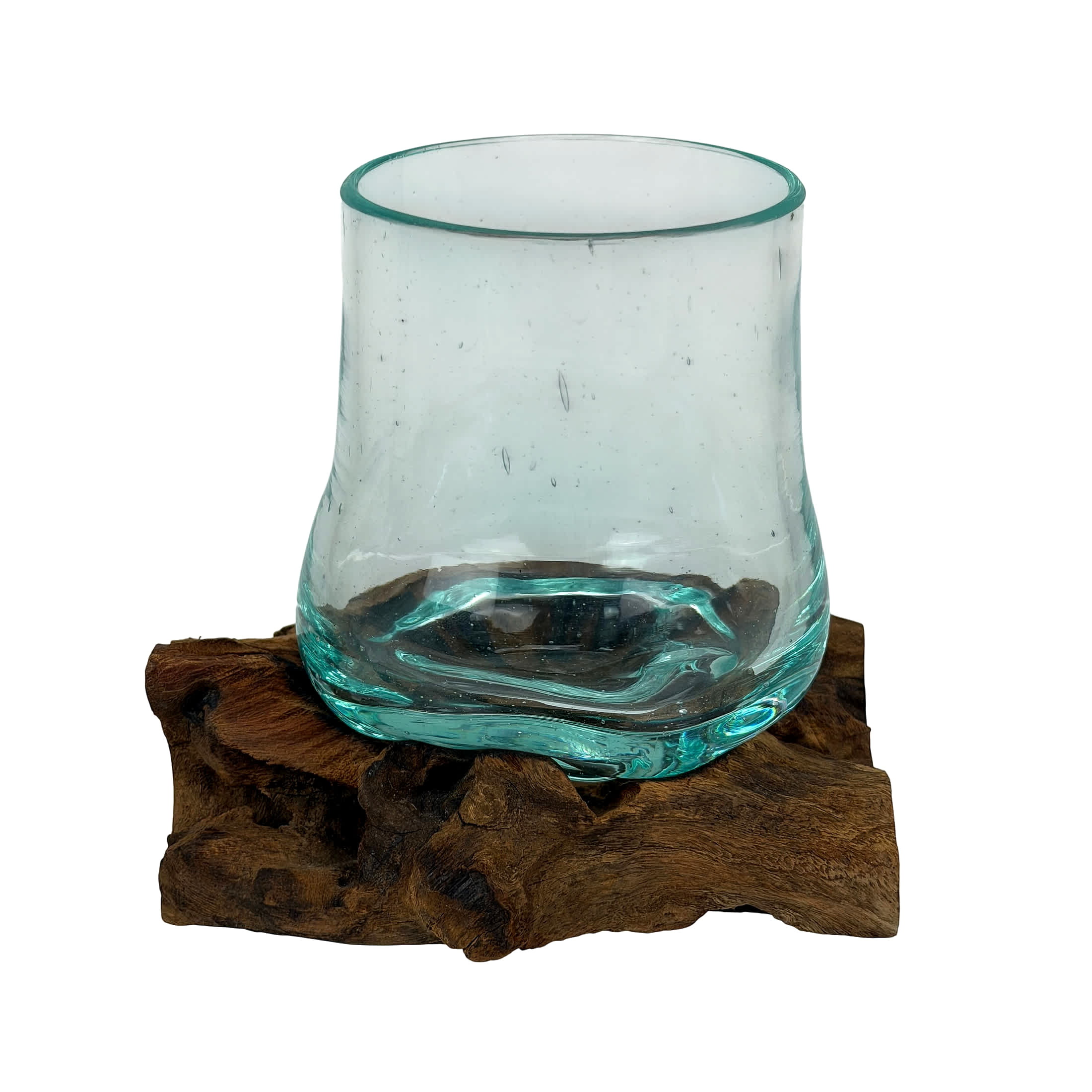 Things2Die4  Decorative Glass Vase with Natural Driftwood Base - Wood and Glass Tabletop Accent - 5.25-in H by 5.5-in W by 5-in D