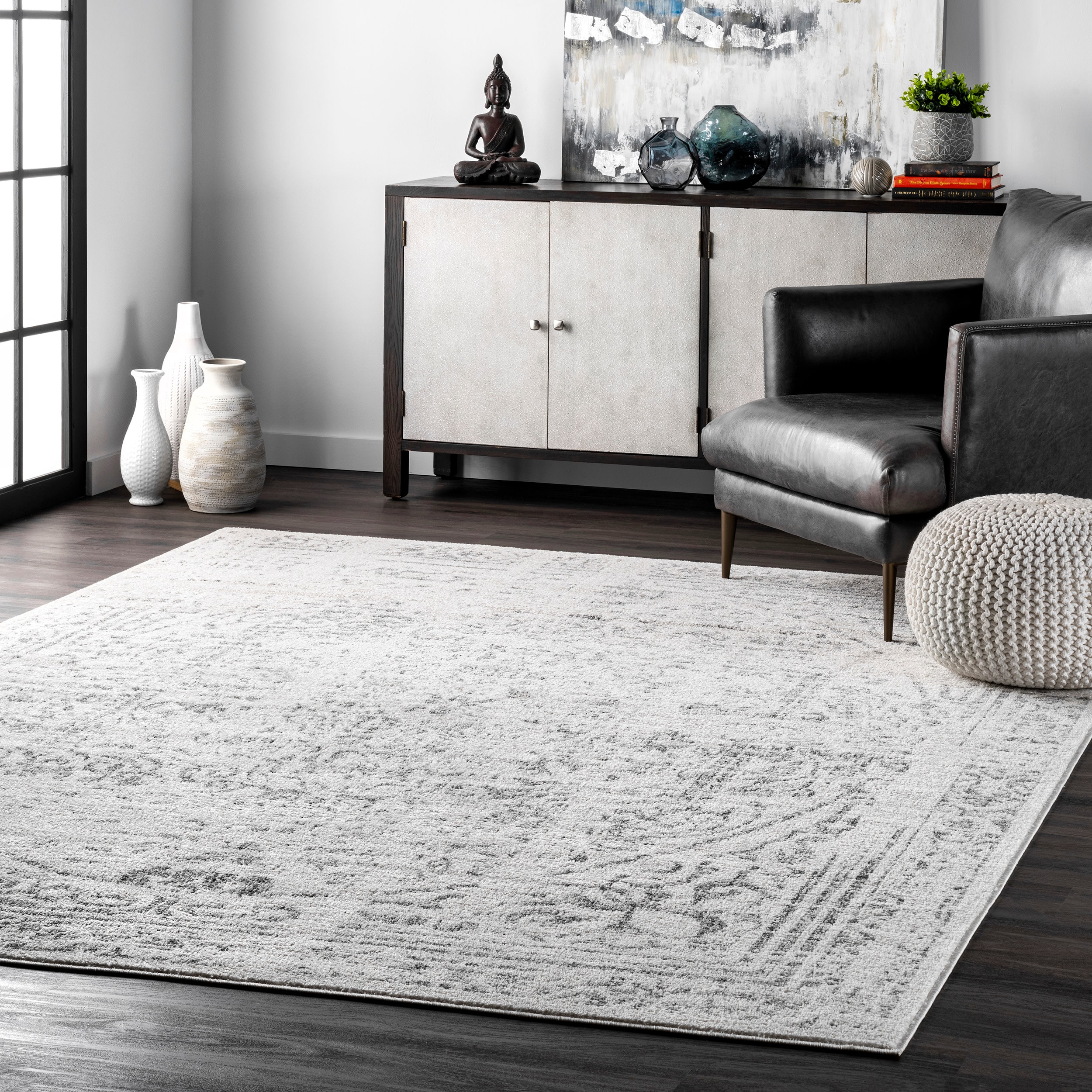 Black Modern Rugs for Living Room Graphite Moroccan Distressed Look Area Rugs UK 