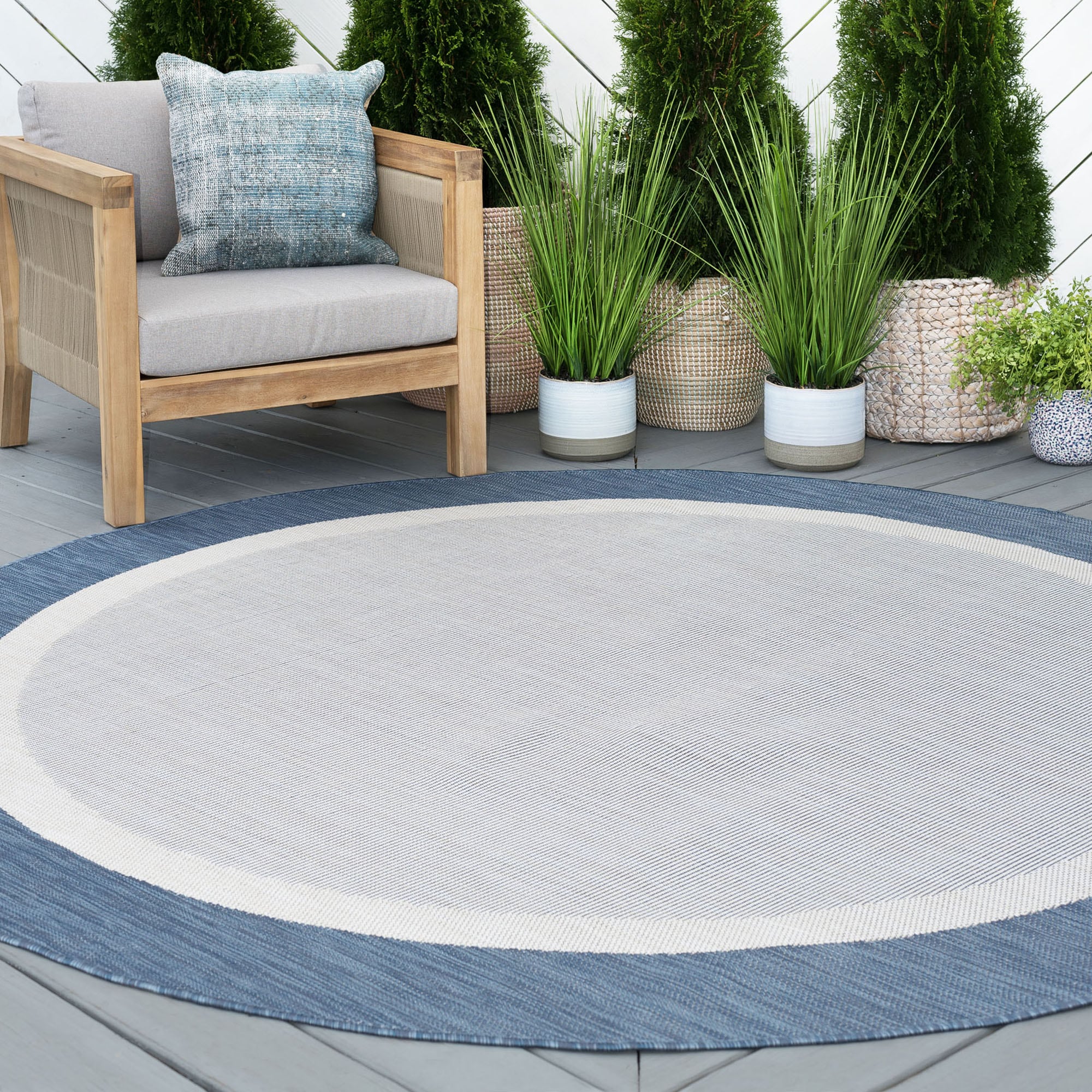 Tayse ECO1202 6RND Eco 6 x 6 (ft) Flatweave Polypropylene Blue Round Indoor/Outdoor Coastal Area rug