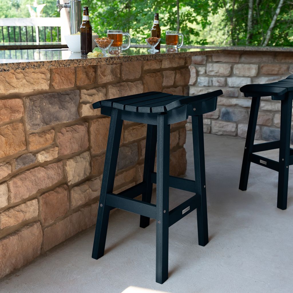 highwood AD-STBF02-FBE The Summit Square Federal Blue Poly-lumber Frame Stationary Bar Stool Chair with Slat Seat