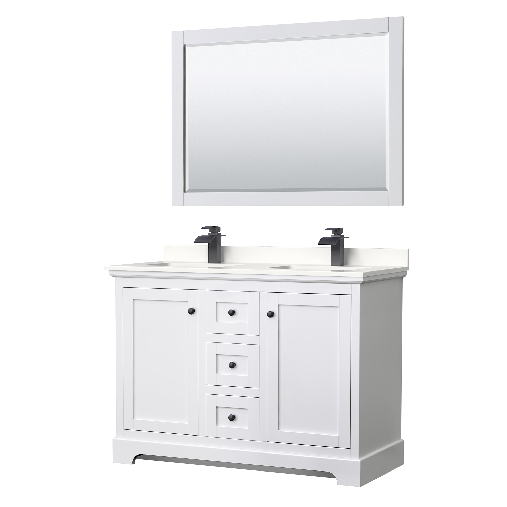 Wyndham Collection WCV232348DWBWQUNSM46 Avery 48-in White Undermount Double Sink Bathroom Vanity with White Quartz Top (Mirror Included)