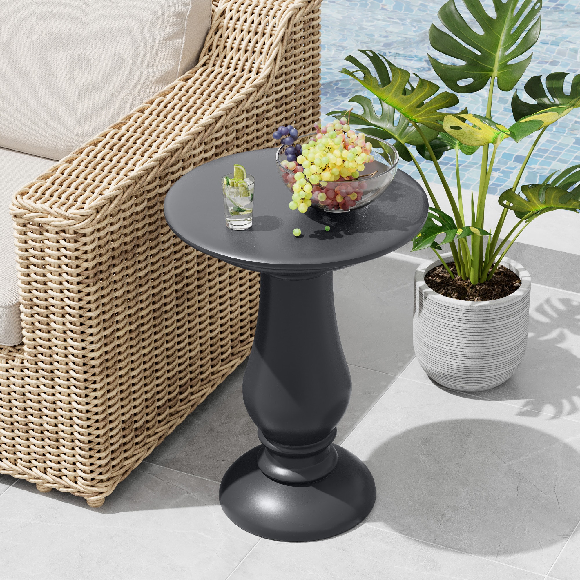 Patio Watcher LS-TA-RO-DK 15.9-Inches W x 21.7-Inches H Dark Gray Composite Round Modern End Table