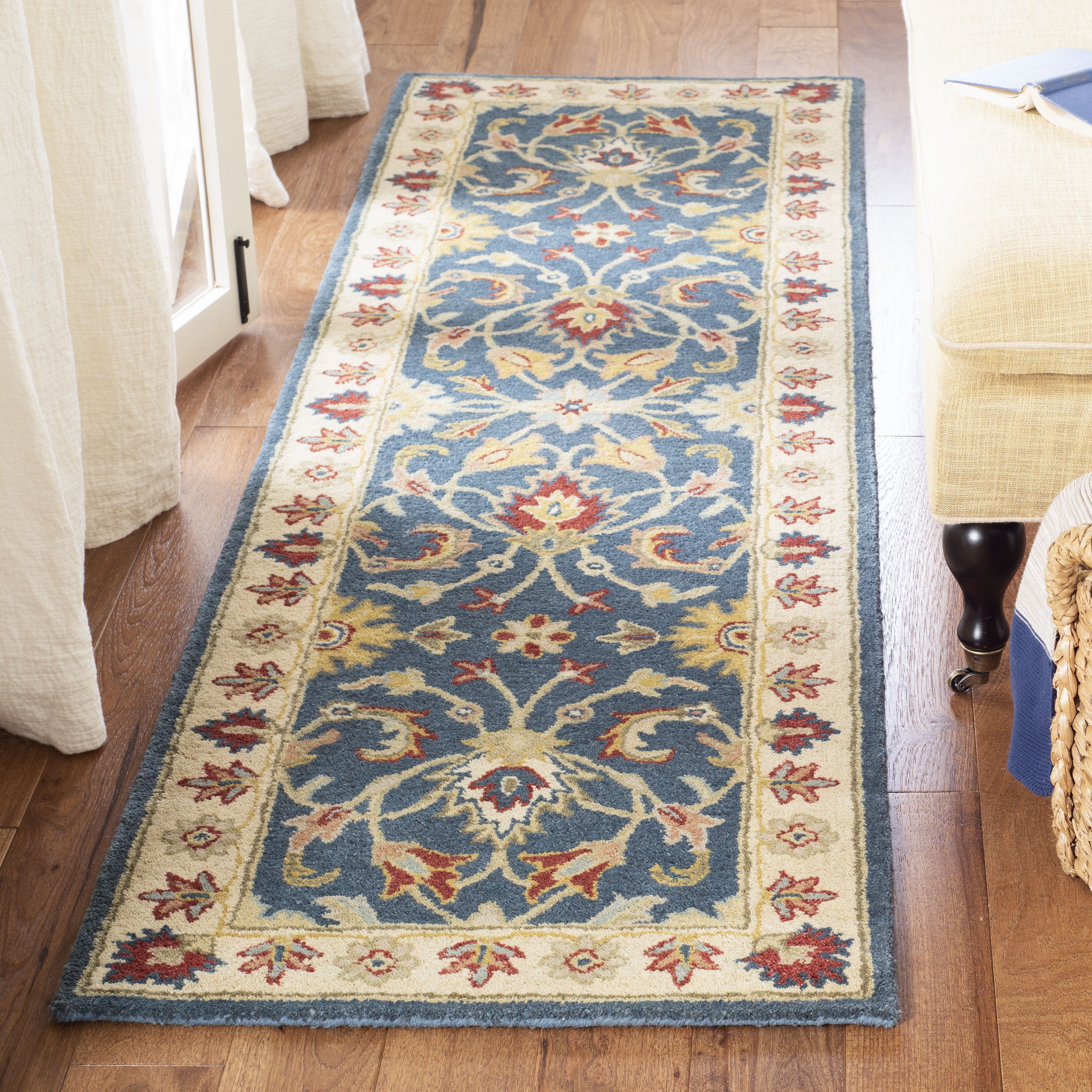 Handmade Blue Wool Tufted Area Rug, 27" x 12"
