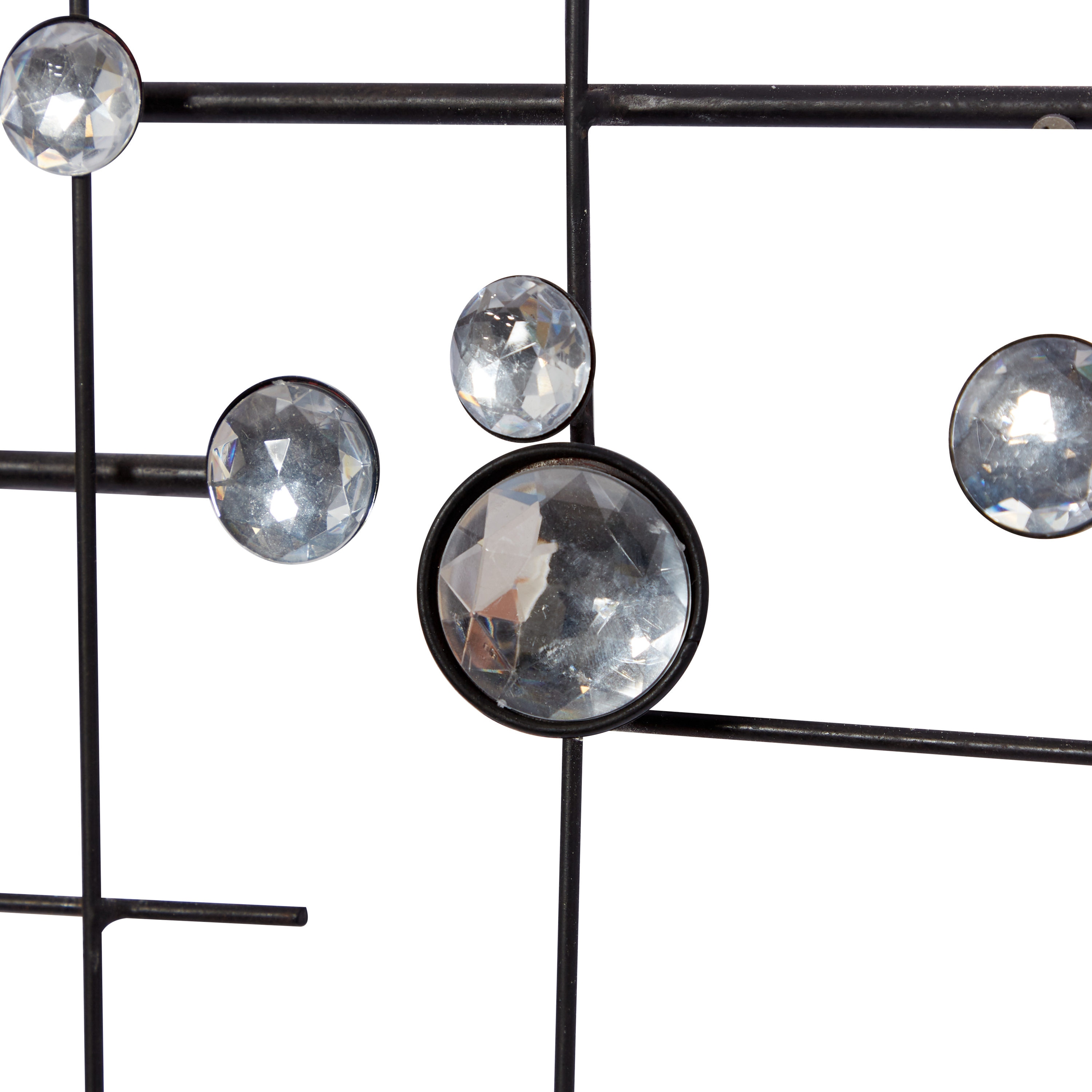 Silver Geometric Metal Wall Sculpture with Glass Beads