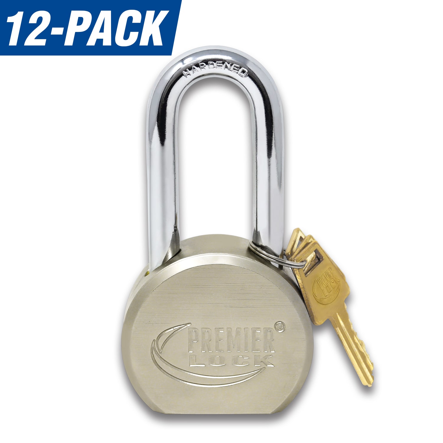 Premier Lock GAP02X-KA-12 Solid Steel Long Shackle Keyed Padlock, 2-1/4-in Wide x 2-1/2-in Shackle Keyed Alike (12-Pack)