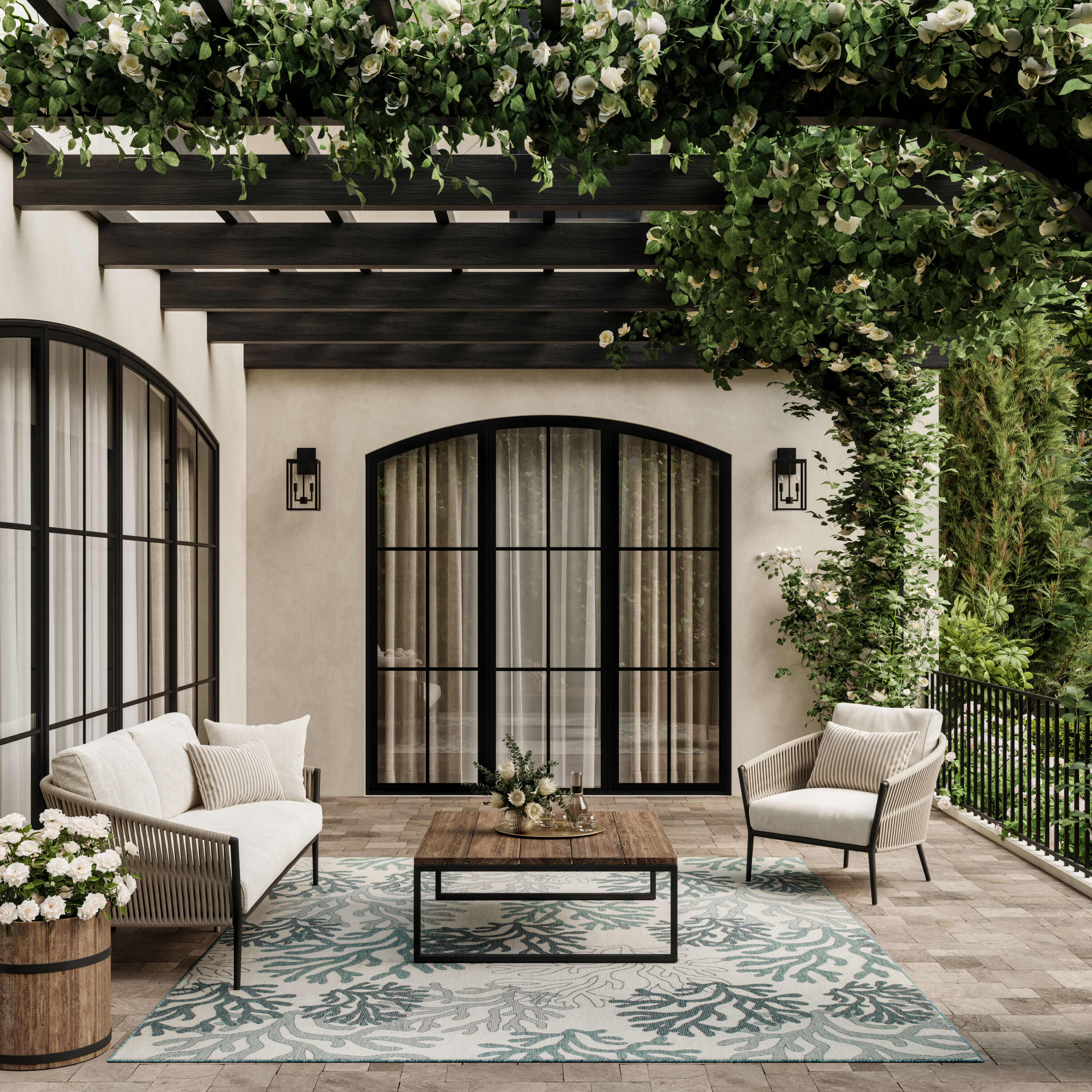Nourison Home 099446959980 Garden Oasis 6 x 9 (ft) Loomed Polypropylene Blue Rectangular Indoor/Outdoor Floral/Botanical Coastal Area rug