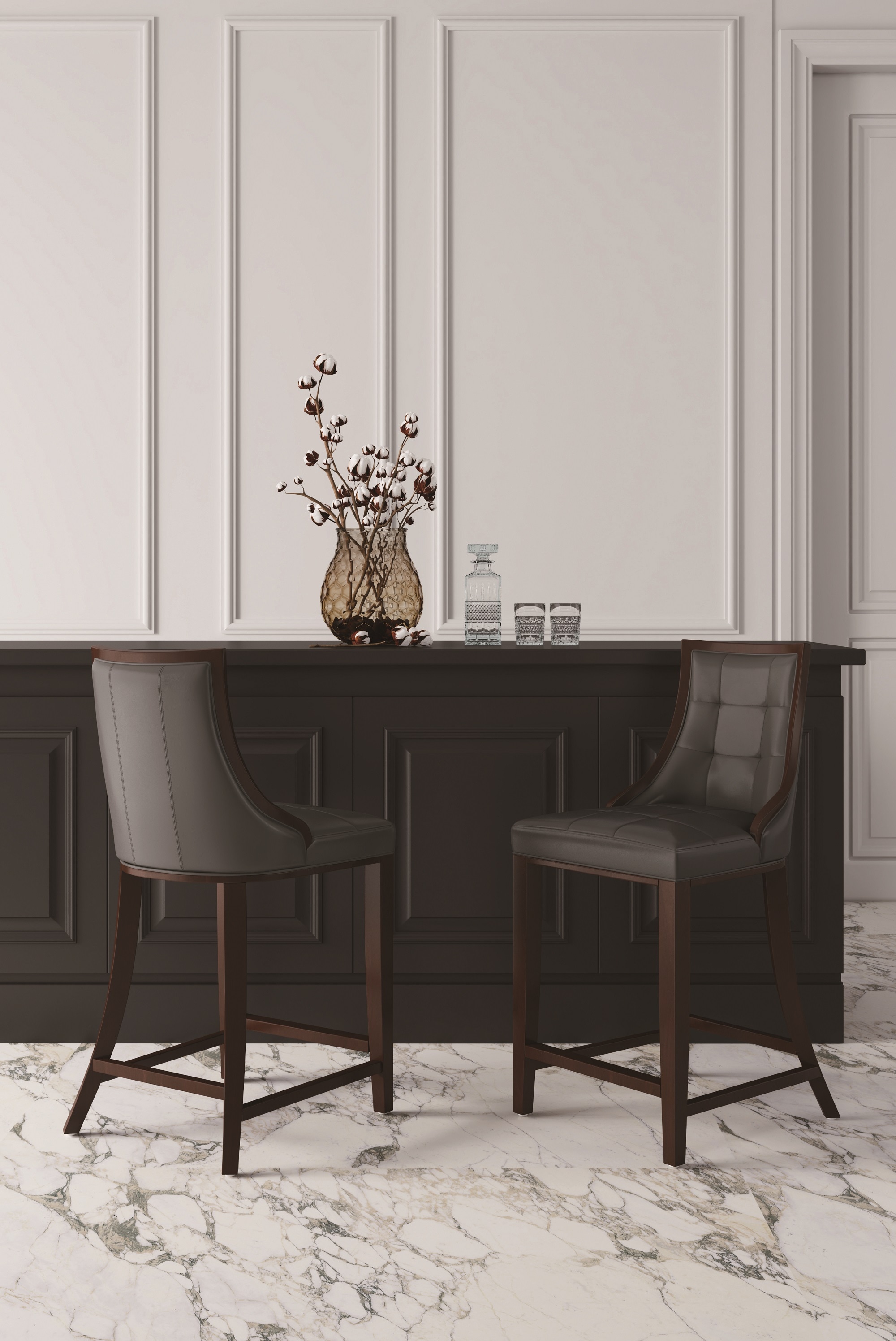Manhattan Comfort CS012-PE Pebble Grey 26-in H Counter height (24-in to 27-in) Square Seat Upholstered Wood Back Bar Stool Back