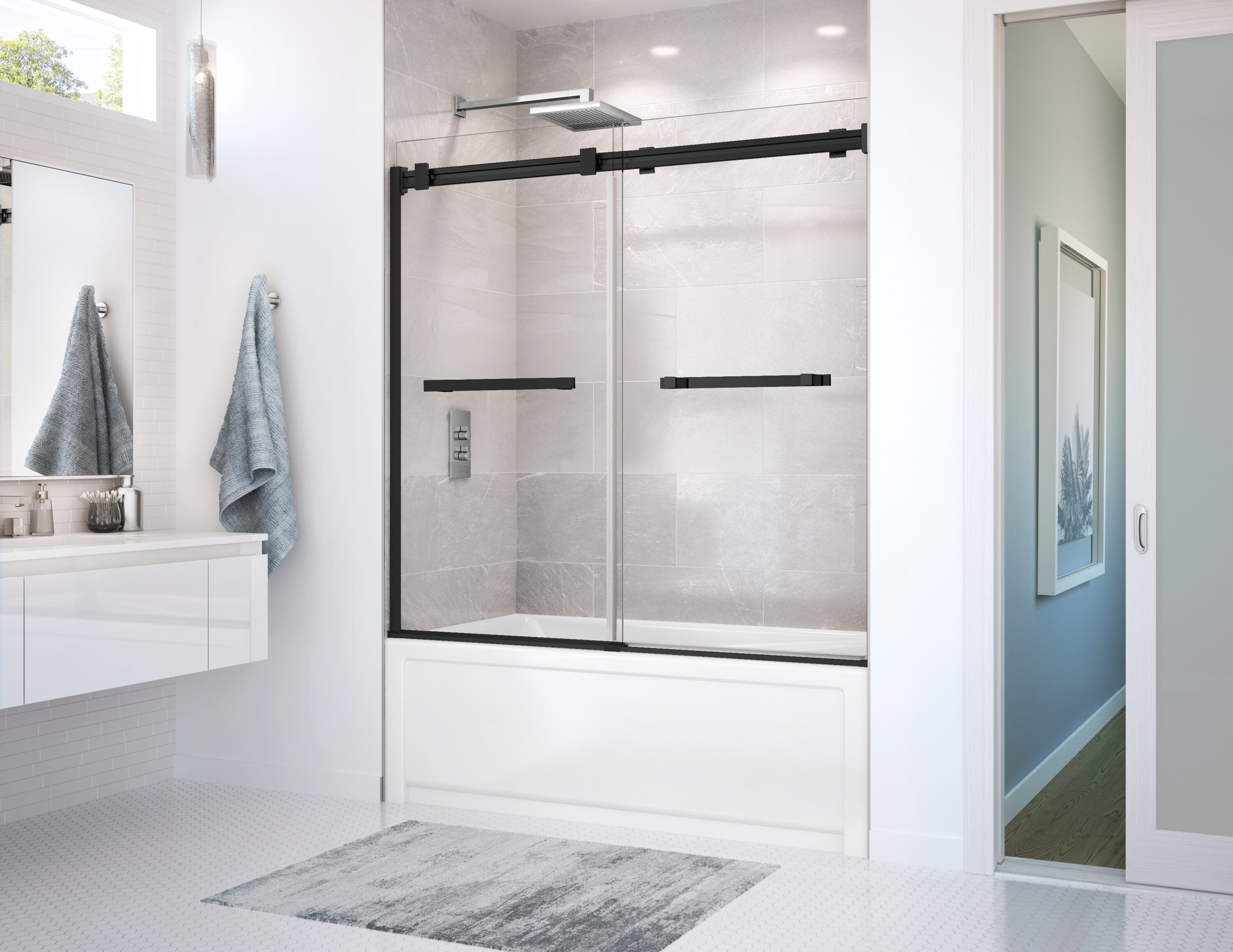 MAAX 136270-900-340-000 Duel Matte Black 56-in to 59-in W x 59-in H Frameless Sliding Bathtub door