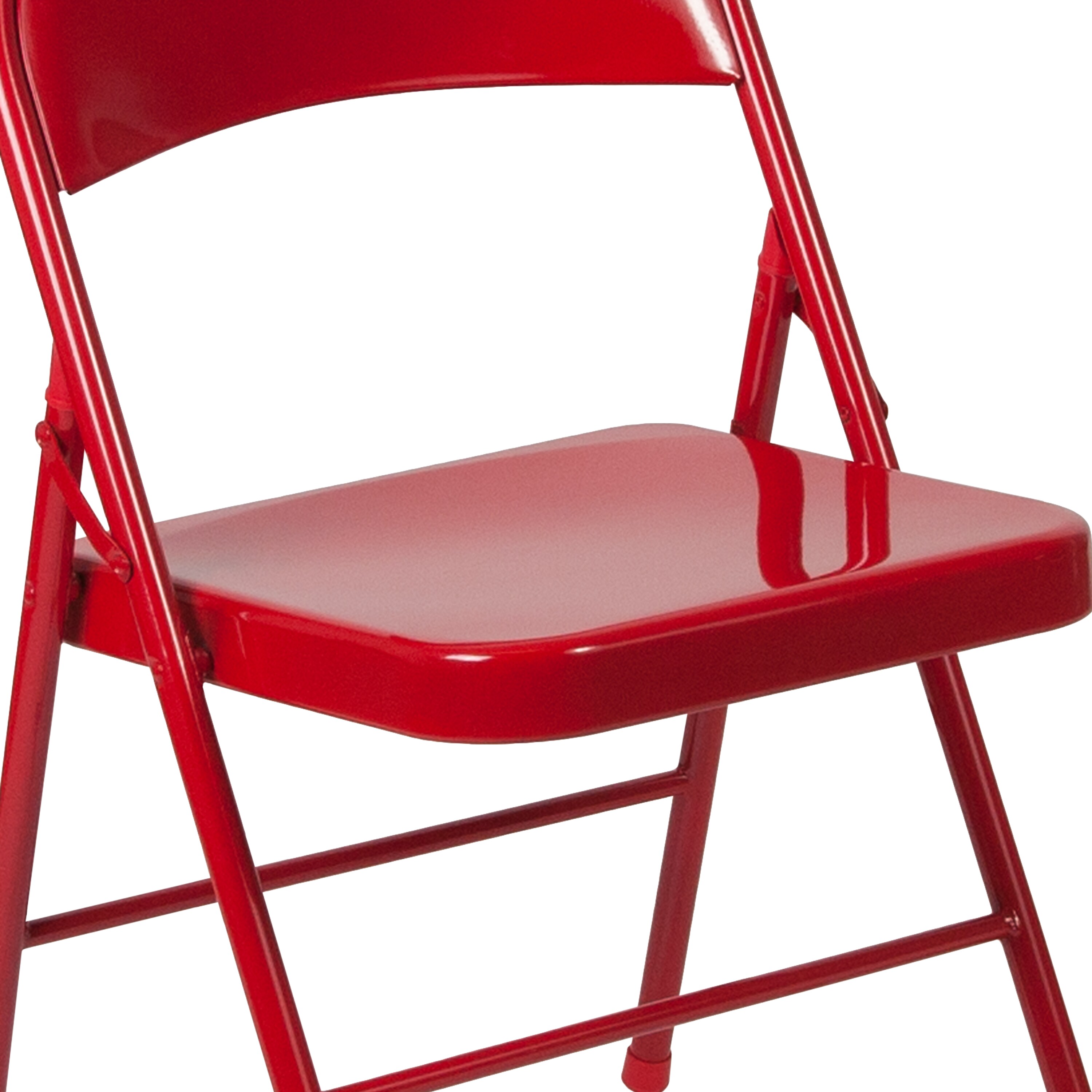 red metal folding chairs