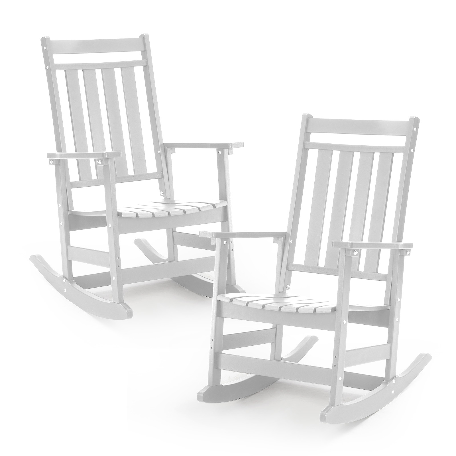 GARSING 22RC-WHITE Rocking Chair White HDPE Frame Stationary Rocking Chair with Slat Seat