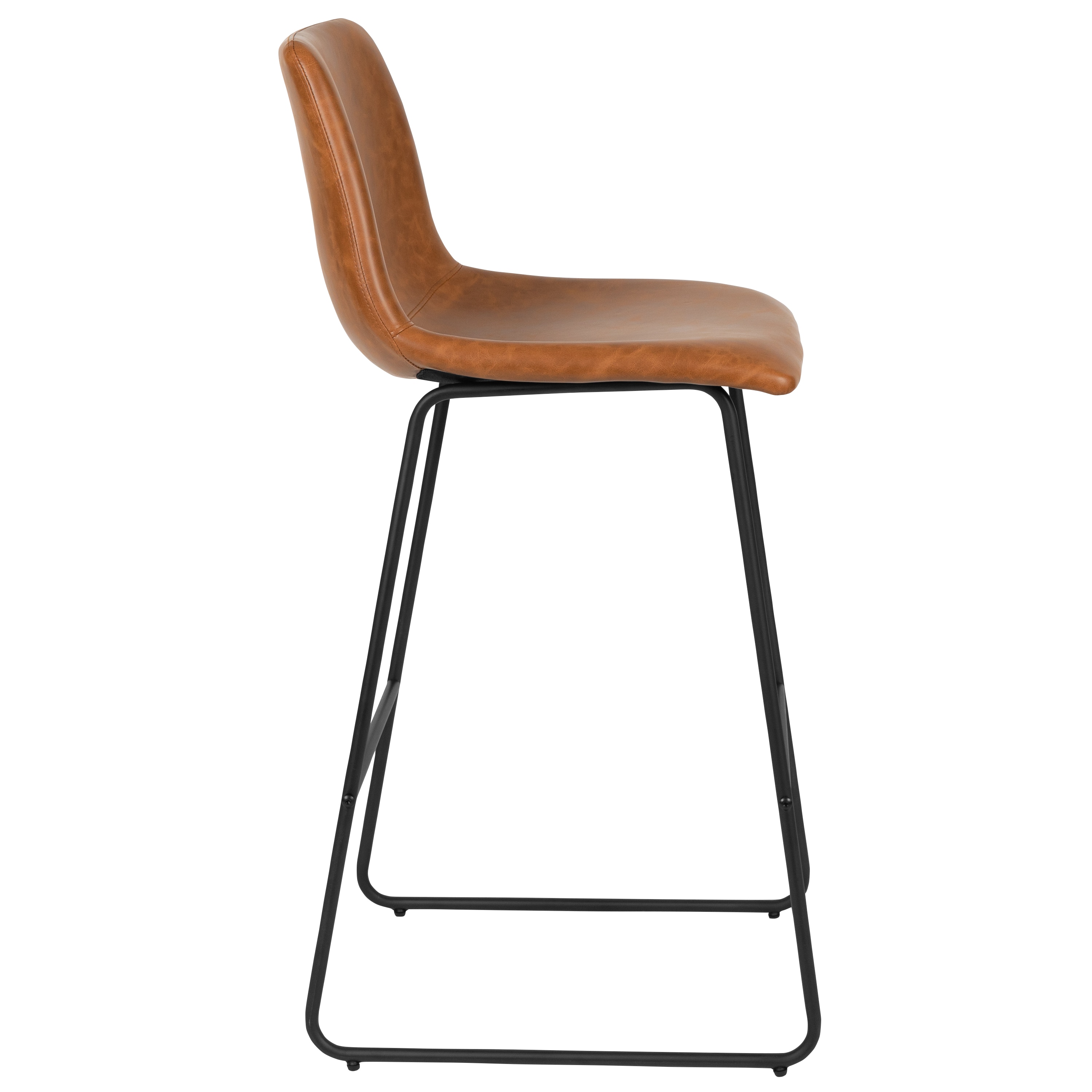 Reagan Light Brown Faux Leather Barstools with Metal Legs, Set of 2
