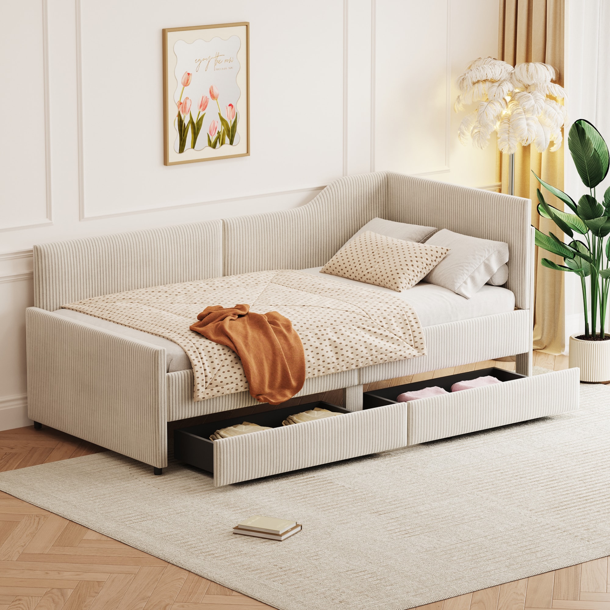 ModernLuxe L-N733P171470A white Twin Wood Trundle Bed