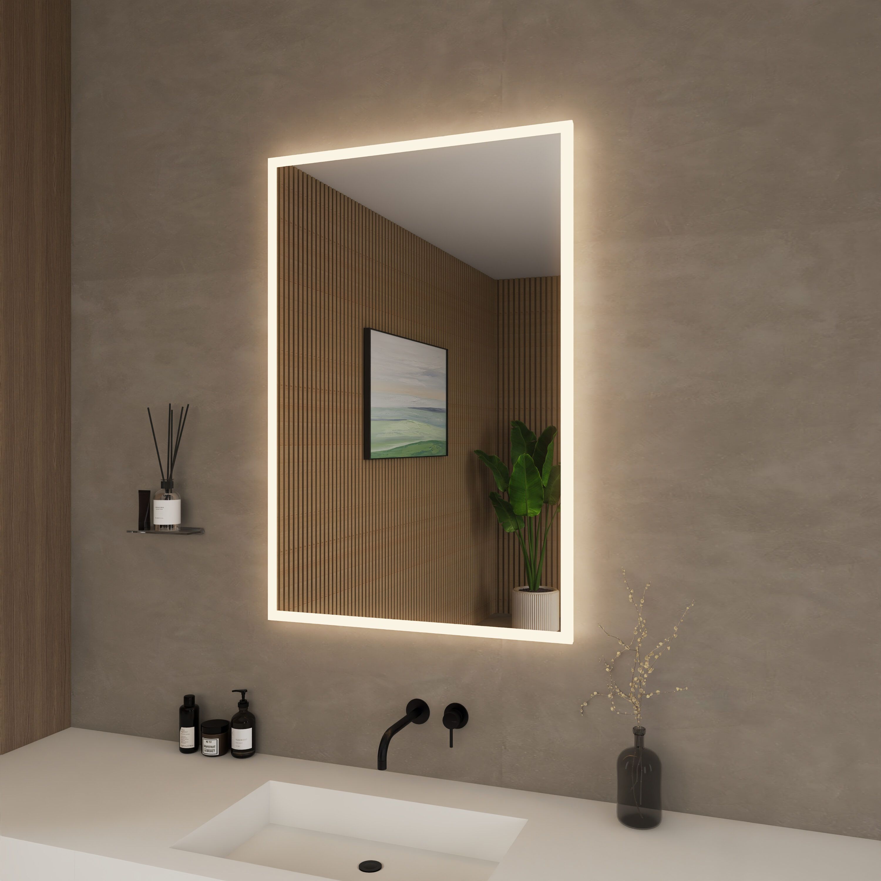 Wyndham Collection - Hilton 24-in x 36-in Polished Frameless Rectangle LED Lighted Fog Free Bathr...