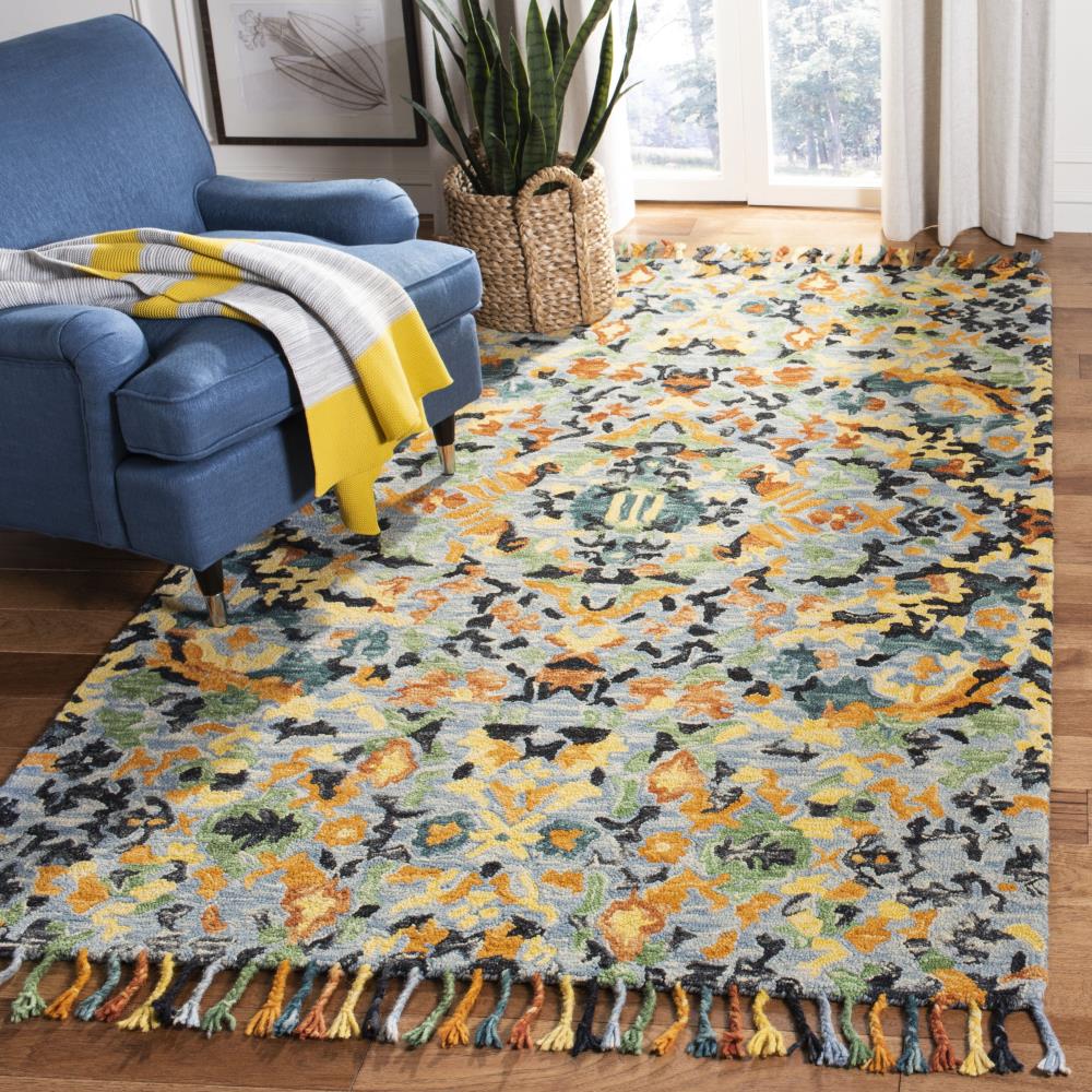 Handmade Tufted Wool Square Rug in Blue - 6'x6' Reversible and Washable