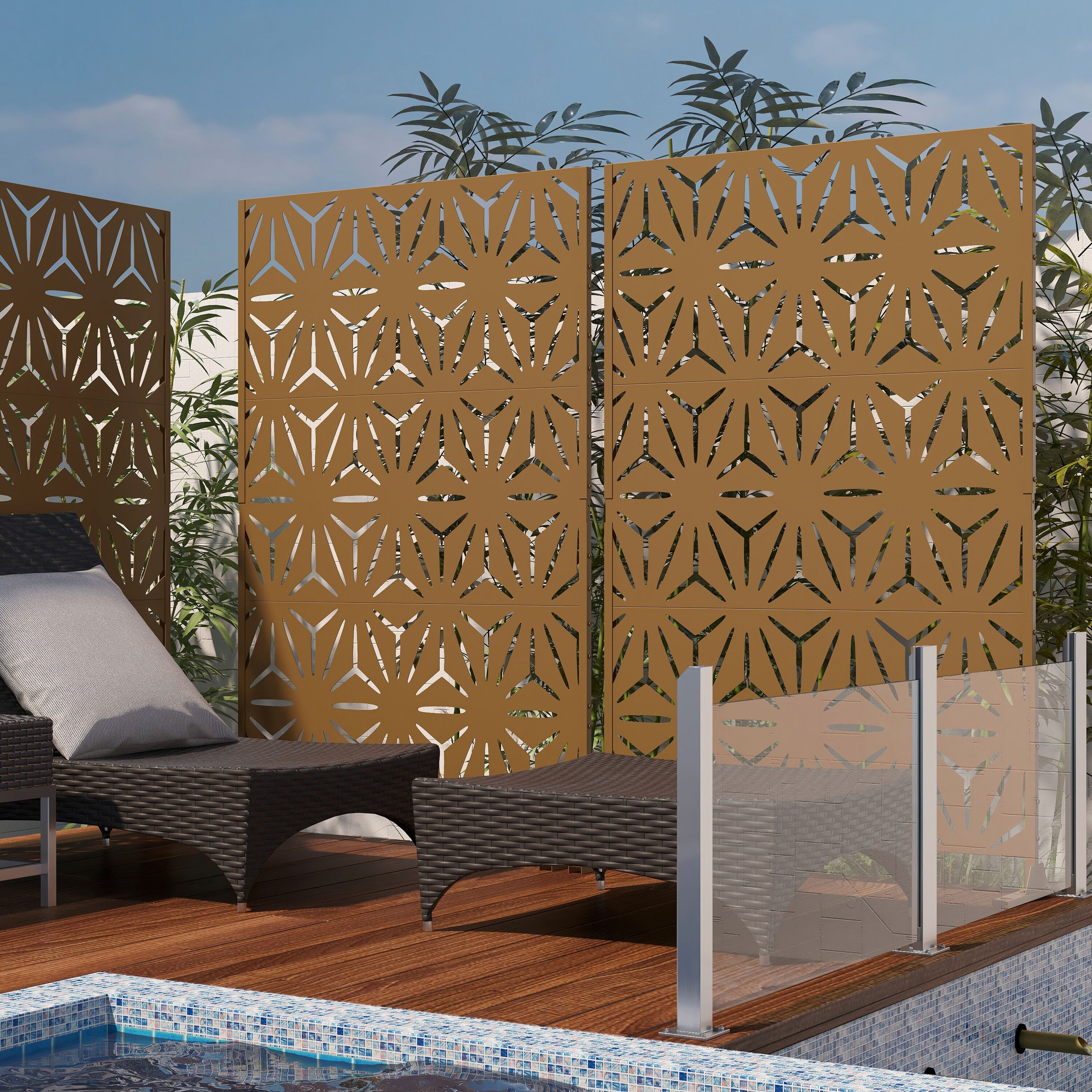 Dreamsidea - Privacy screen galvanized steel outdoor privacy screen with stakes metal privacy scr...