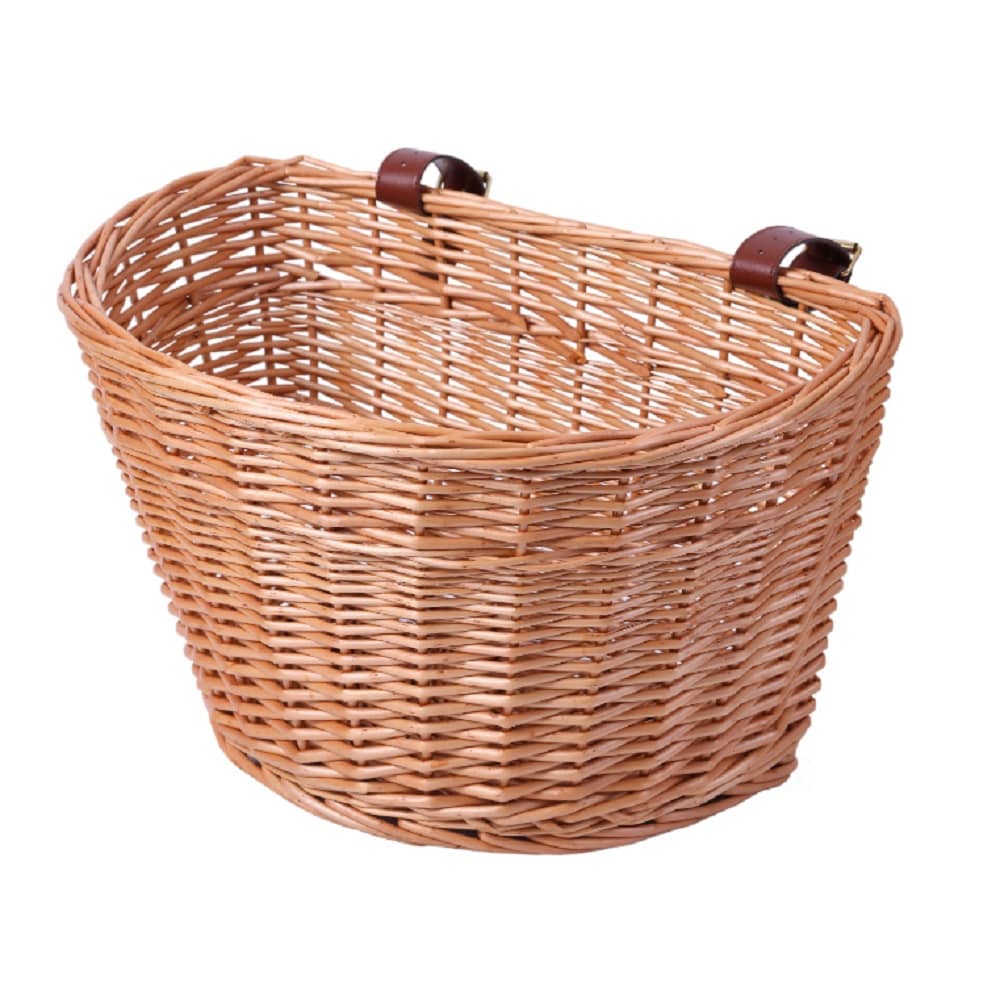Brown Wicker Front Bike Basket with Faux Leather Straps