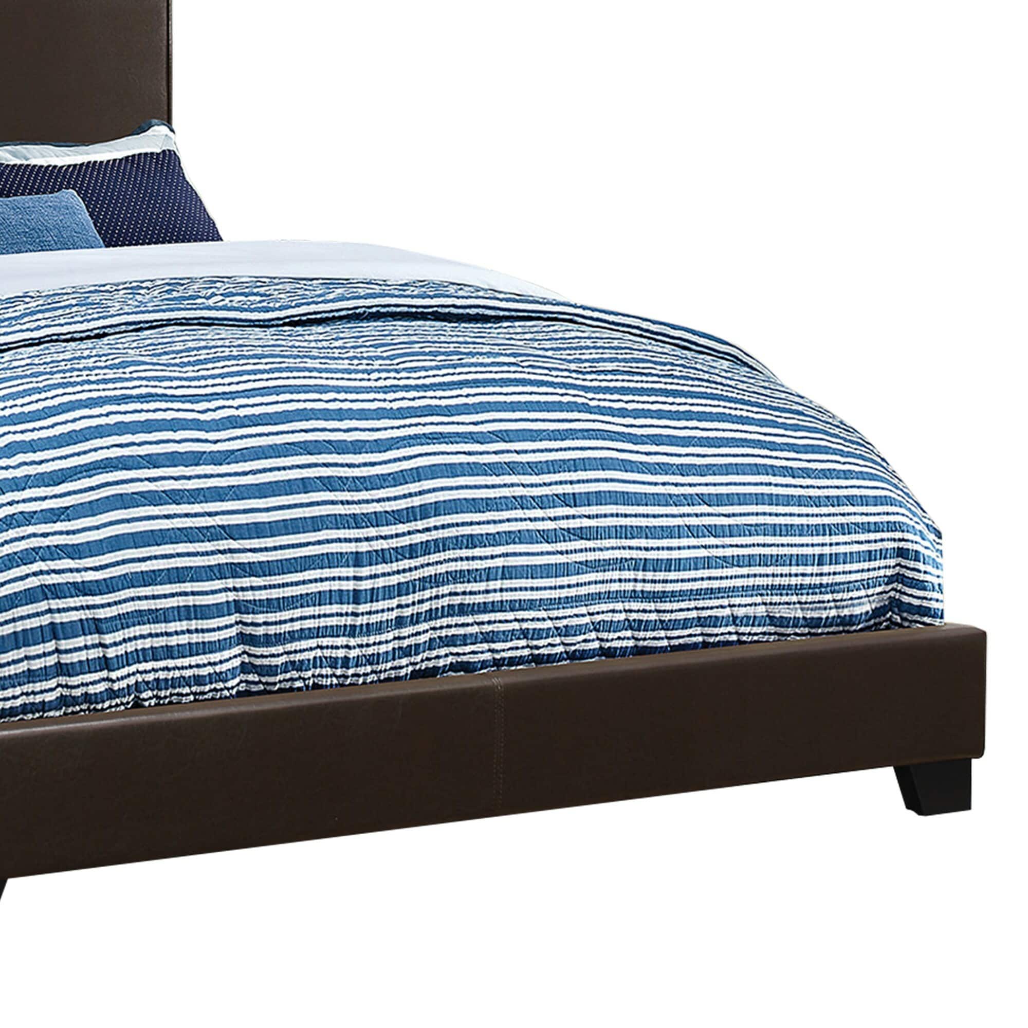 Contemporary Brown Leather-Clad Queen Platform Bed with Wooden Frame