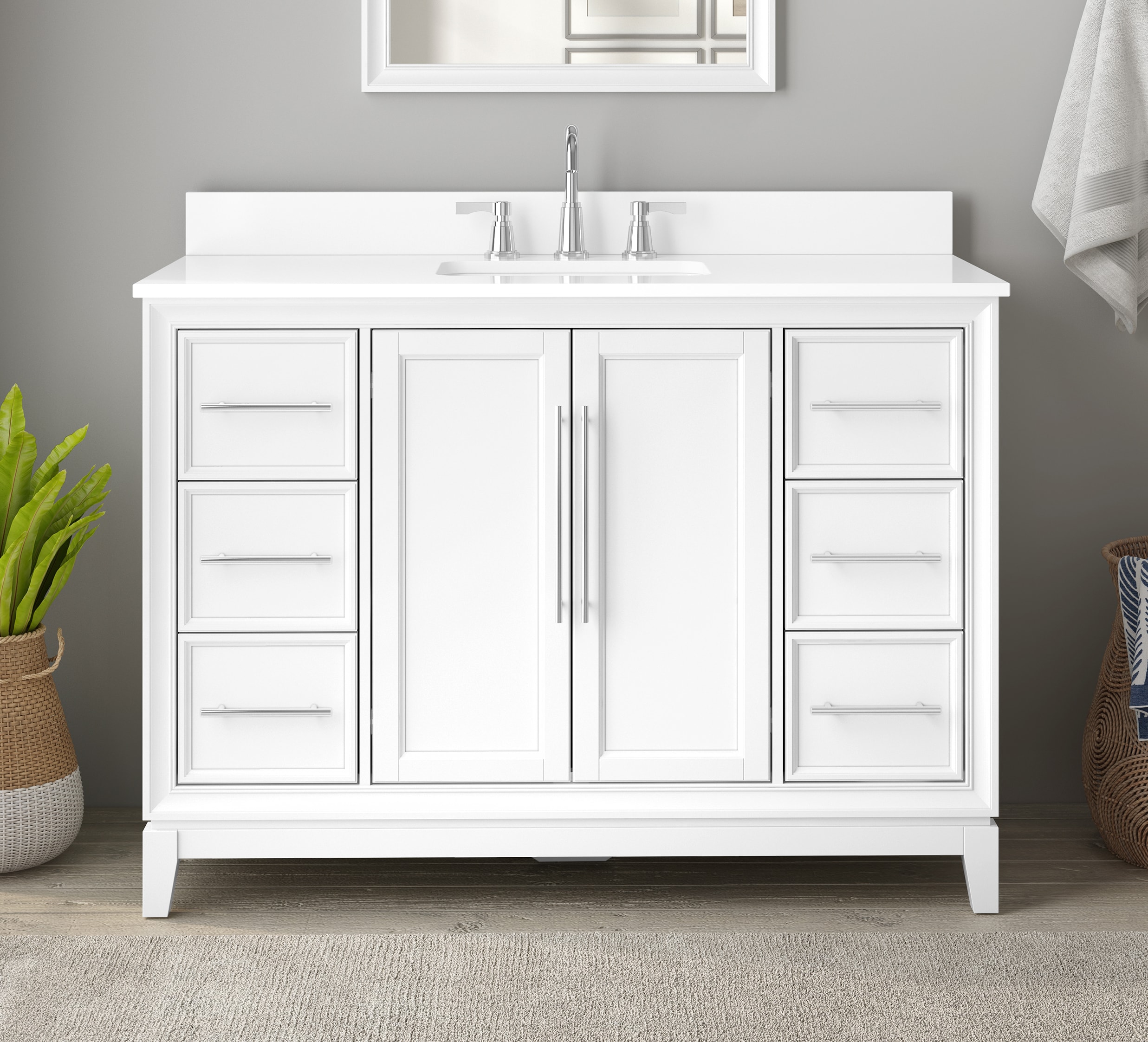 Yates 48-in White Undermount Single Sink Bathroom Vanity with White Marble Top | - allen + roth TJ02-07V4822WH