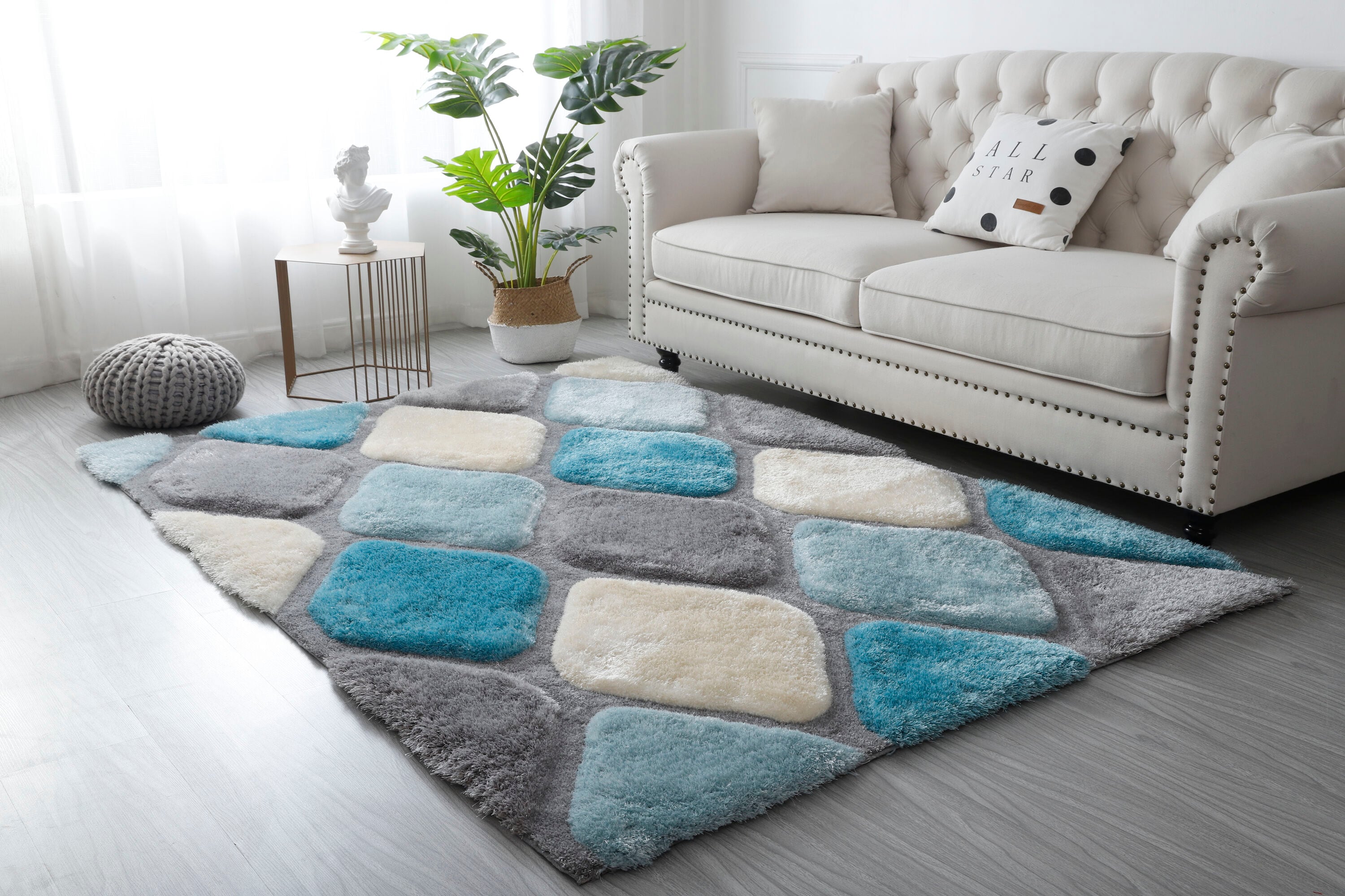 MDA Rugs MS5357 Mateos 5 x 7 (ft) Polyester Blue and Gray Rectangular Indoor Geometric Area rug