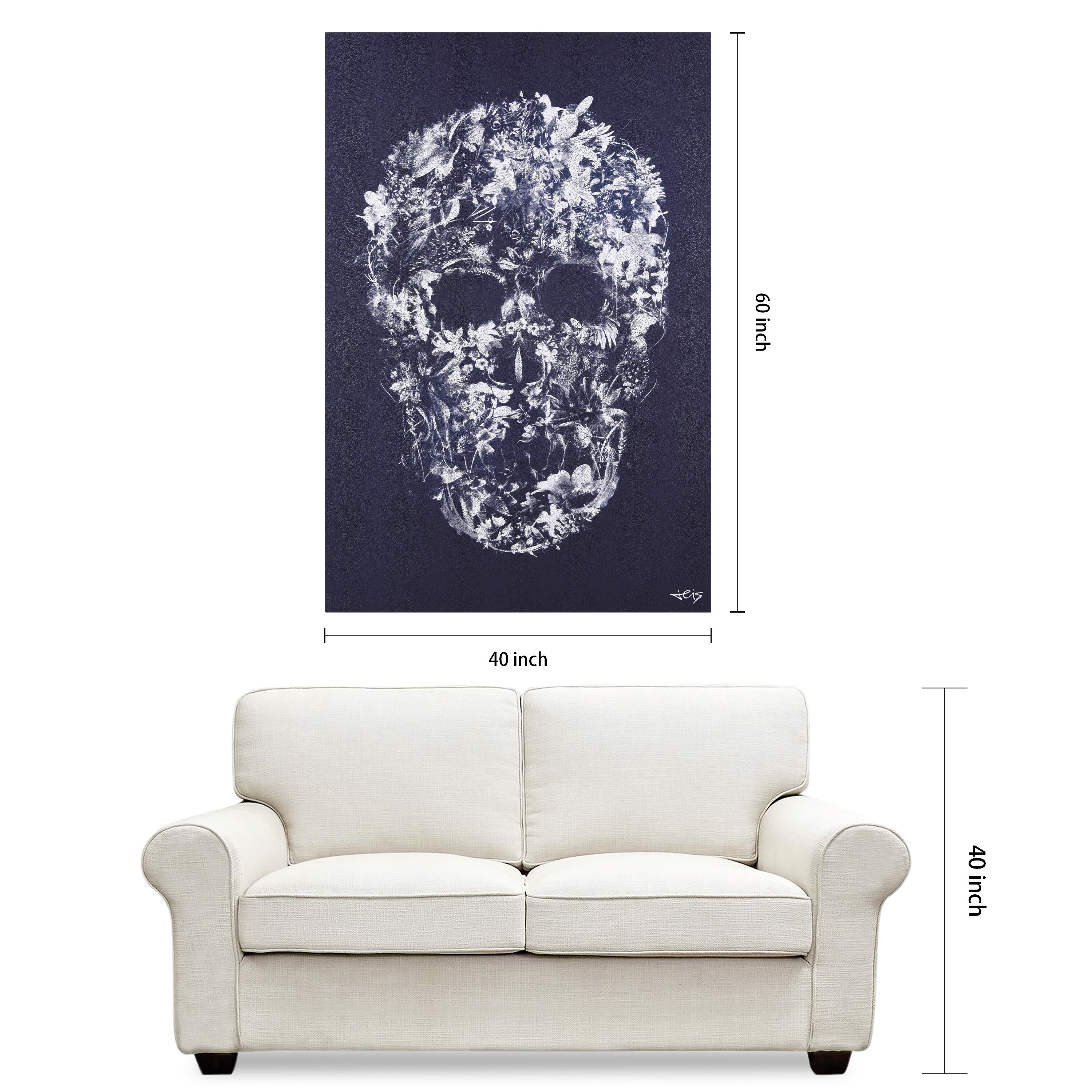 Ethereal Skull Silver Shagreen Wrapped Canvas Wall Art