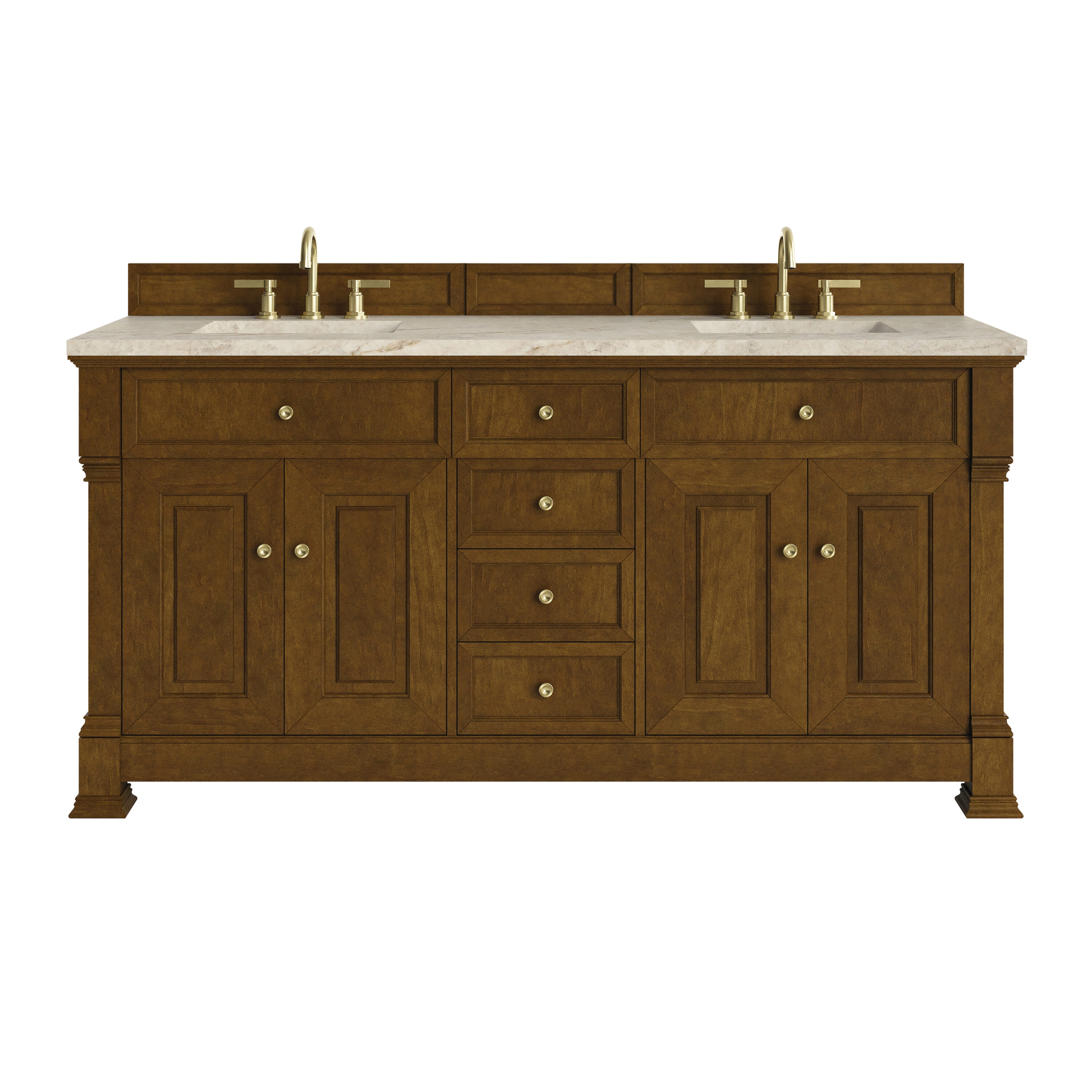 James Martin Vanities Brookfield 72-in Honey Oak Undermount Double Sink Bathroom Vanity with Tajnar Quartz Top