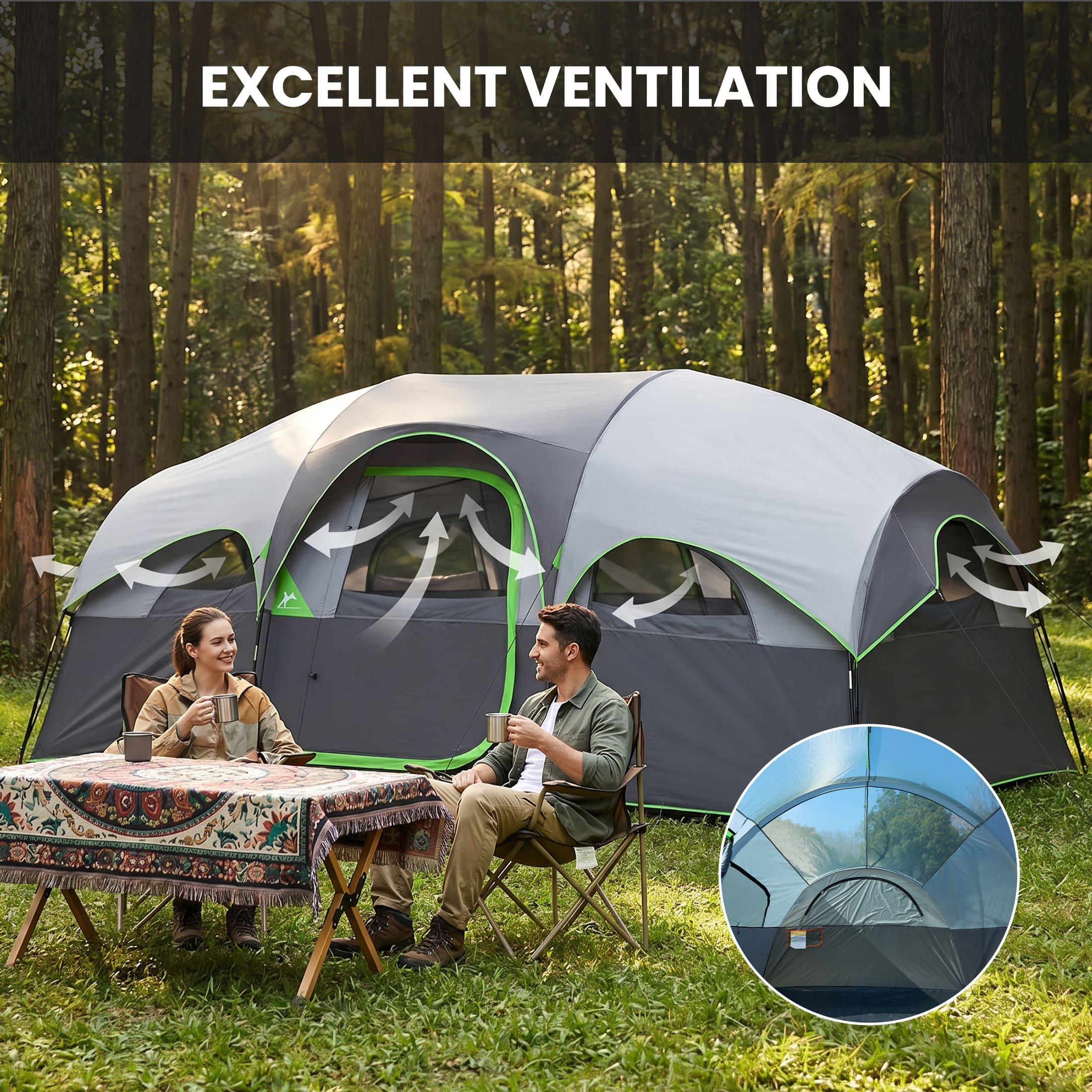 Sweetcrispy 8-Person Waterproof Dome Camping Tent with Room