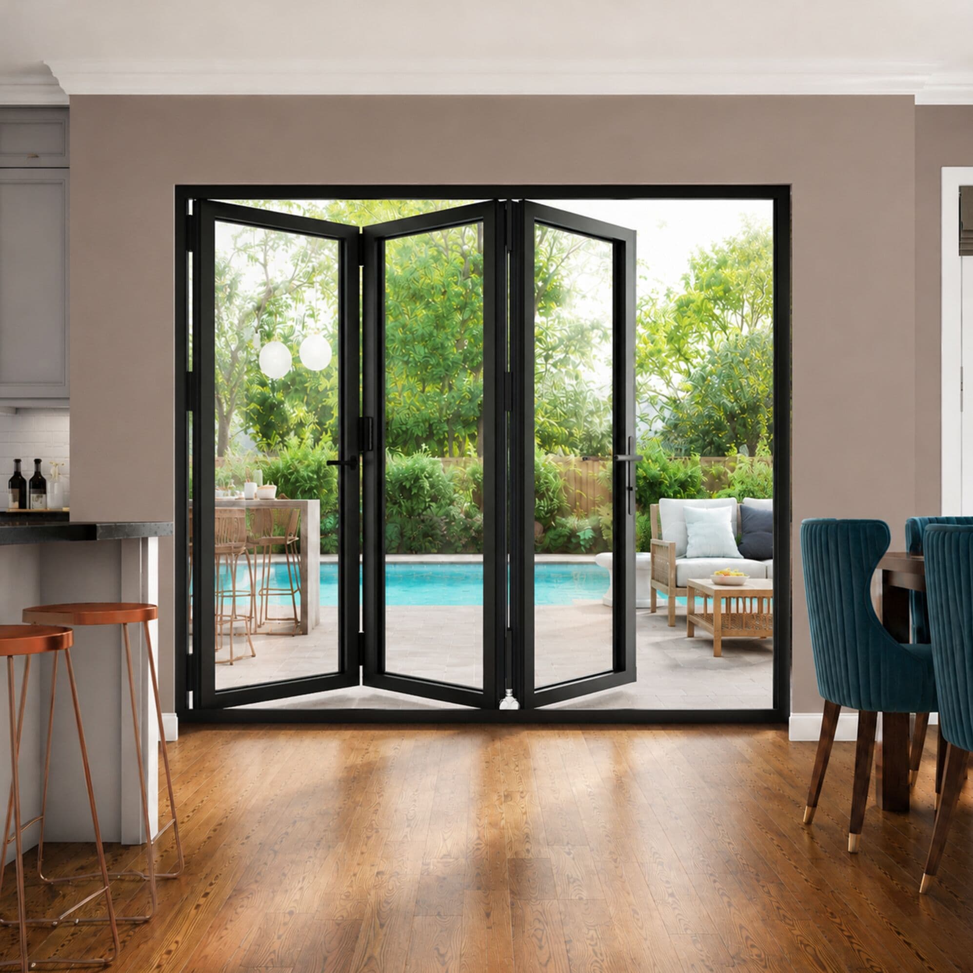 AINLARRY Black Aluminum Folding Patio Door with Low-E Glass