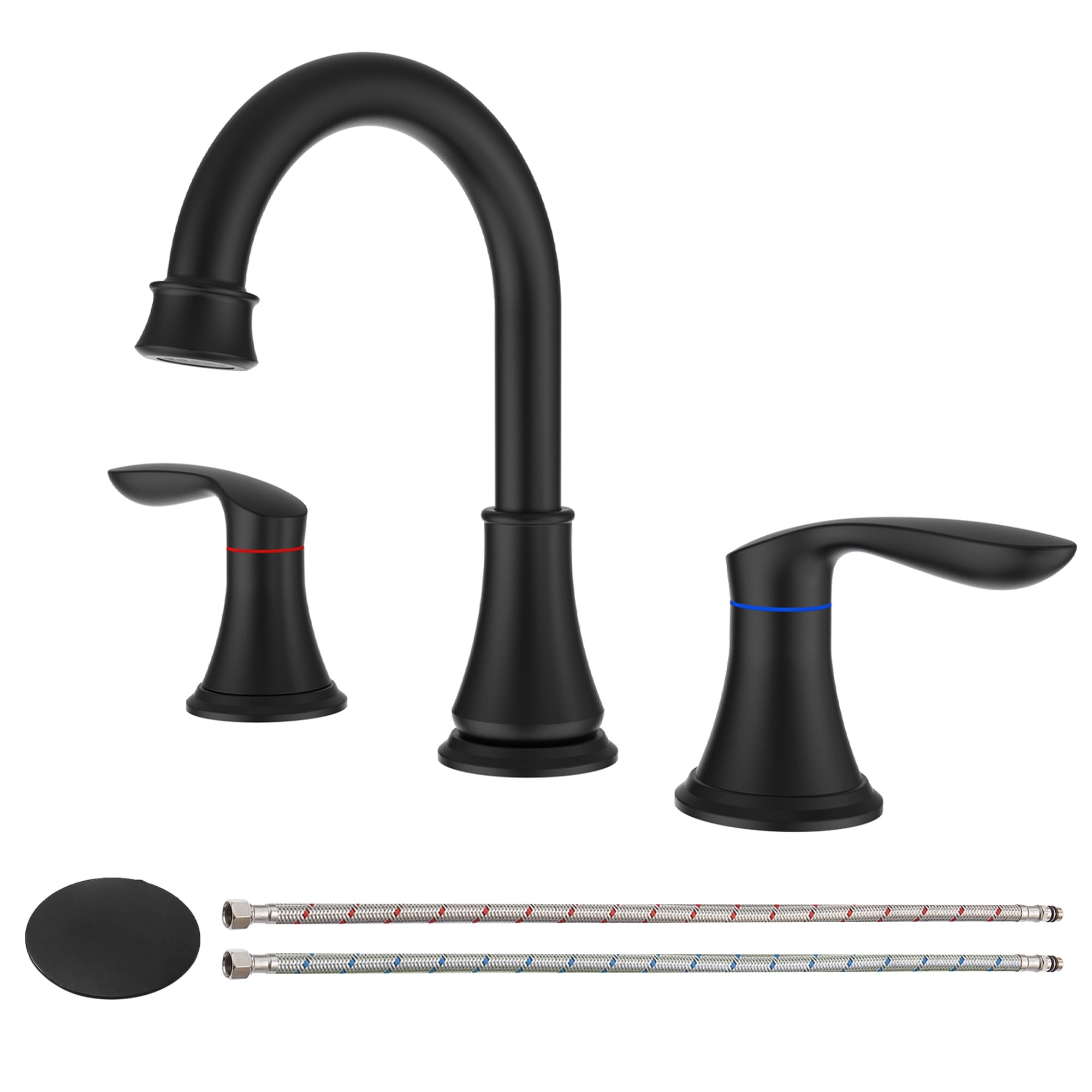 HyperDrop Cart 2-Handle 8 inch Widespread Bathroom Sink Faucet Matte Black Lavatory Faucet 3 Hole 360 degree Swivel Spout Vanity Sink Basin Faucets 3008B-MB