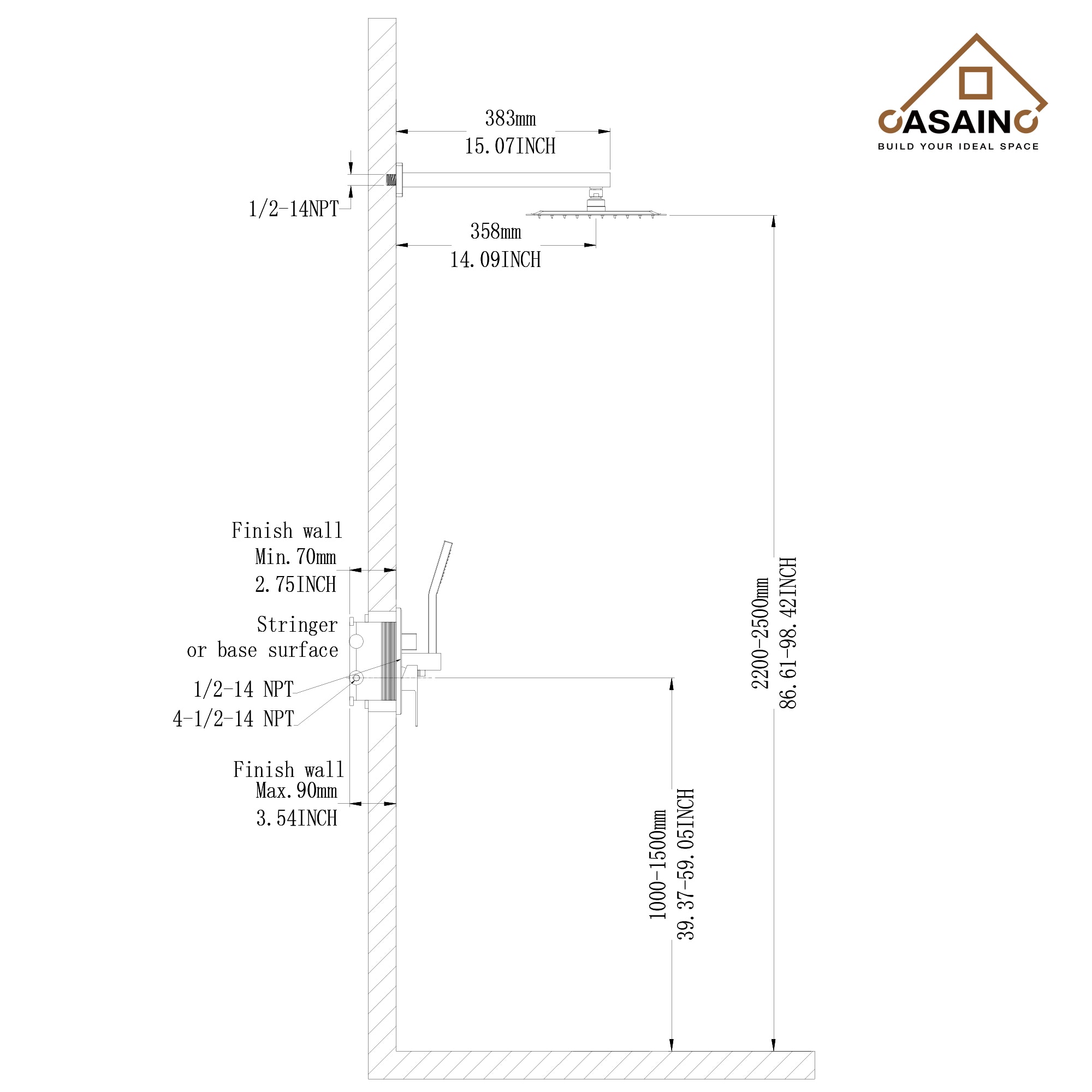 CASAINC OY-93A1002-MB Showerhead-Bar-Panels - View #6